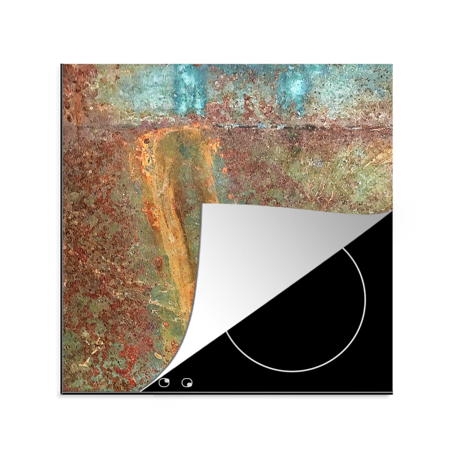 MuchoWow Herdblende-/Abdeckplatte Farben - Rost - Metall, Vinyl, (1 tlg), 78x78 cm, Ceranfeldabdeckung, Arbeitsplatte für küche