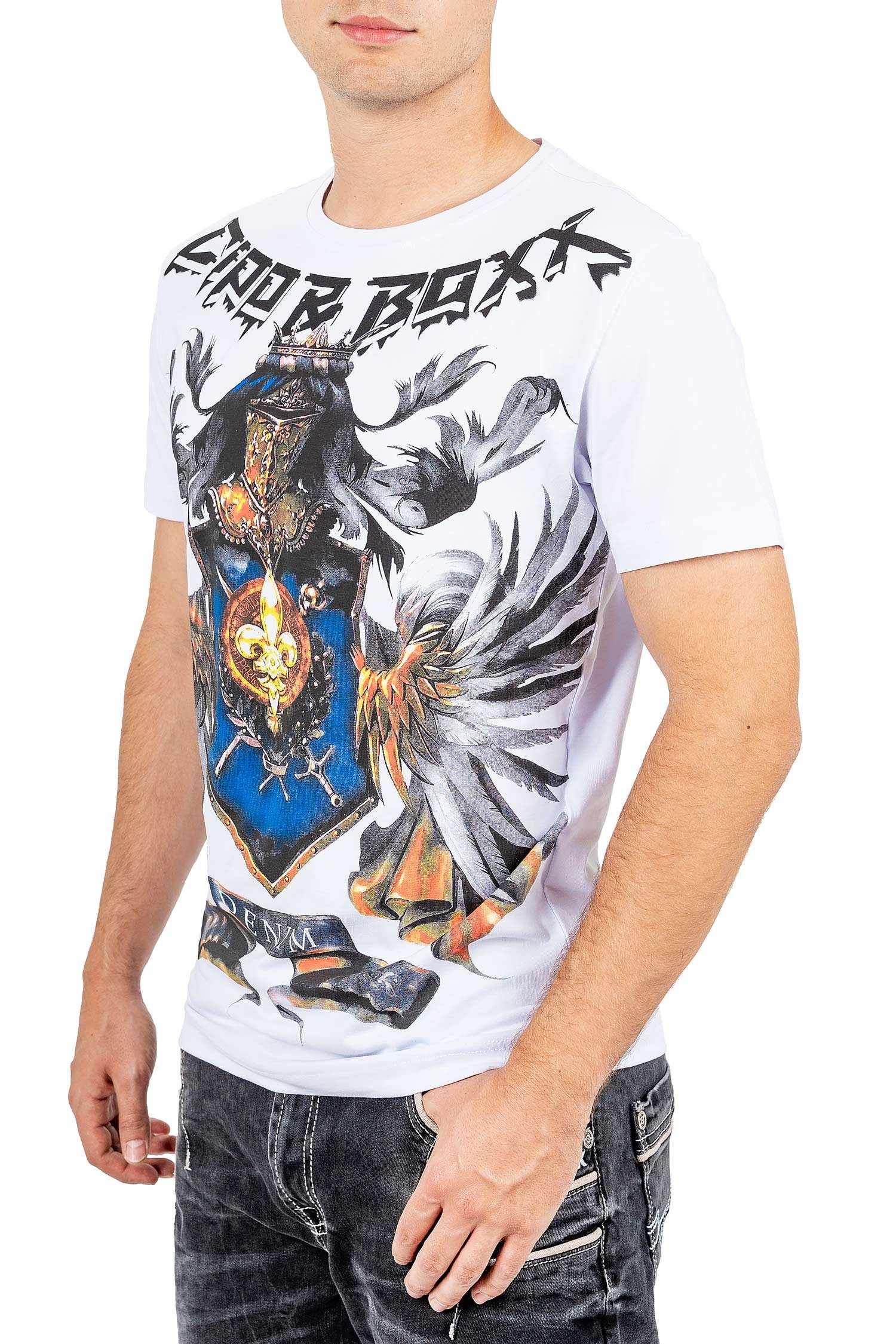 (1-tlg) BA-CT743 & mit Print-Shirt T-Shirt Cipo Baxx Hochwertigem Kurzarm weiß Cooles Print Ritter