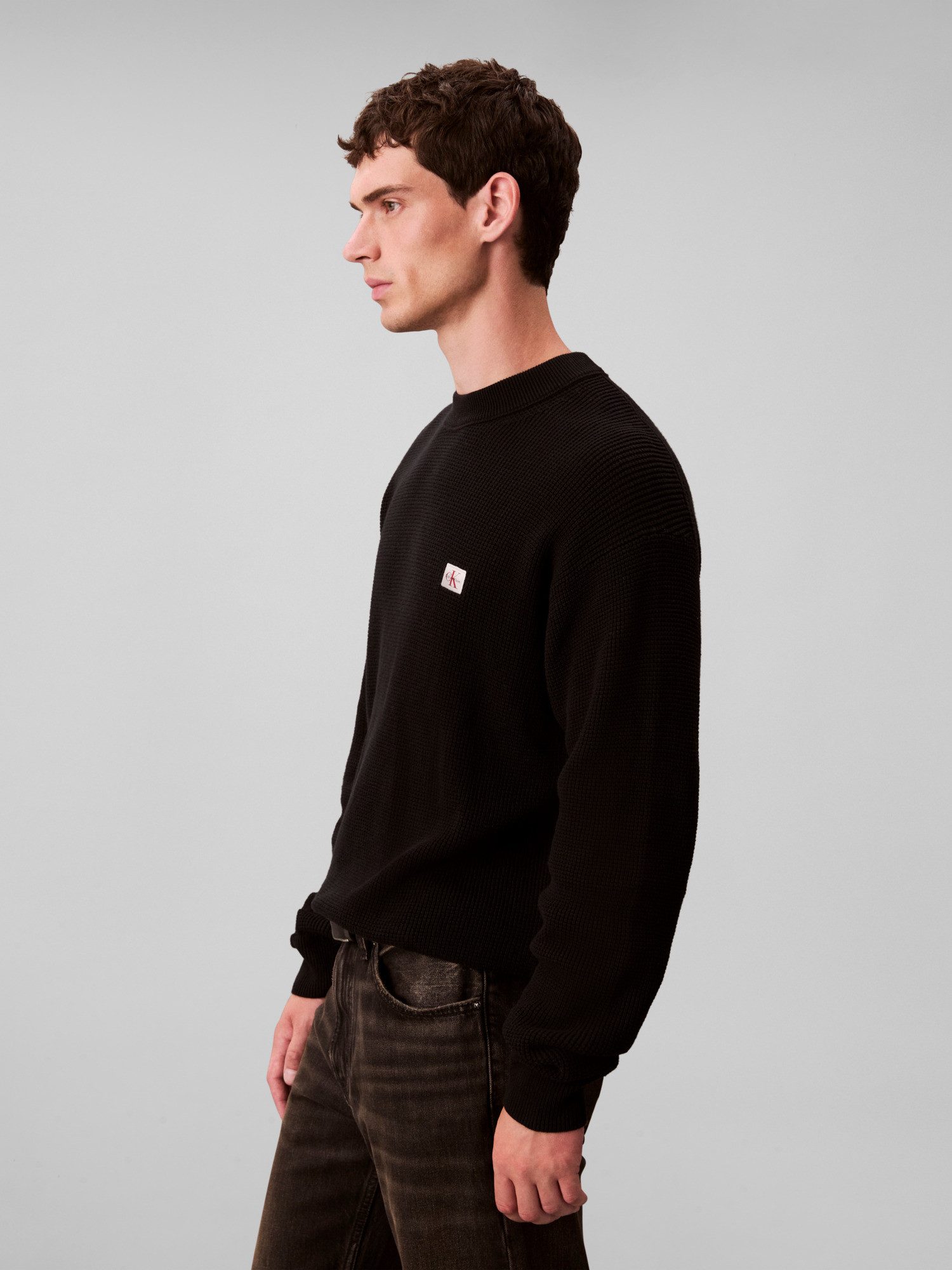 Calvin Klein Jeans Rundhalspullover LS EZ COTTON WAFFLE CRWNK SWTR 9 Rundhalsausschnitt, regular fit