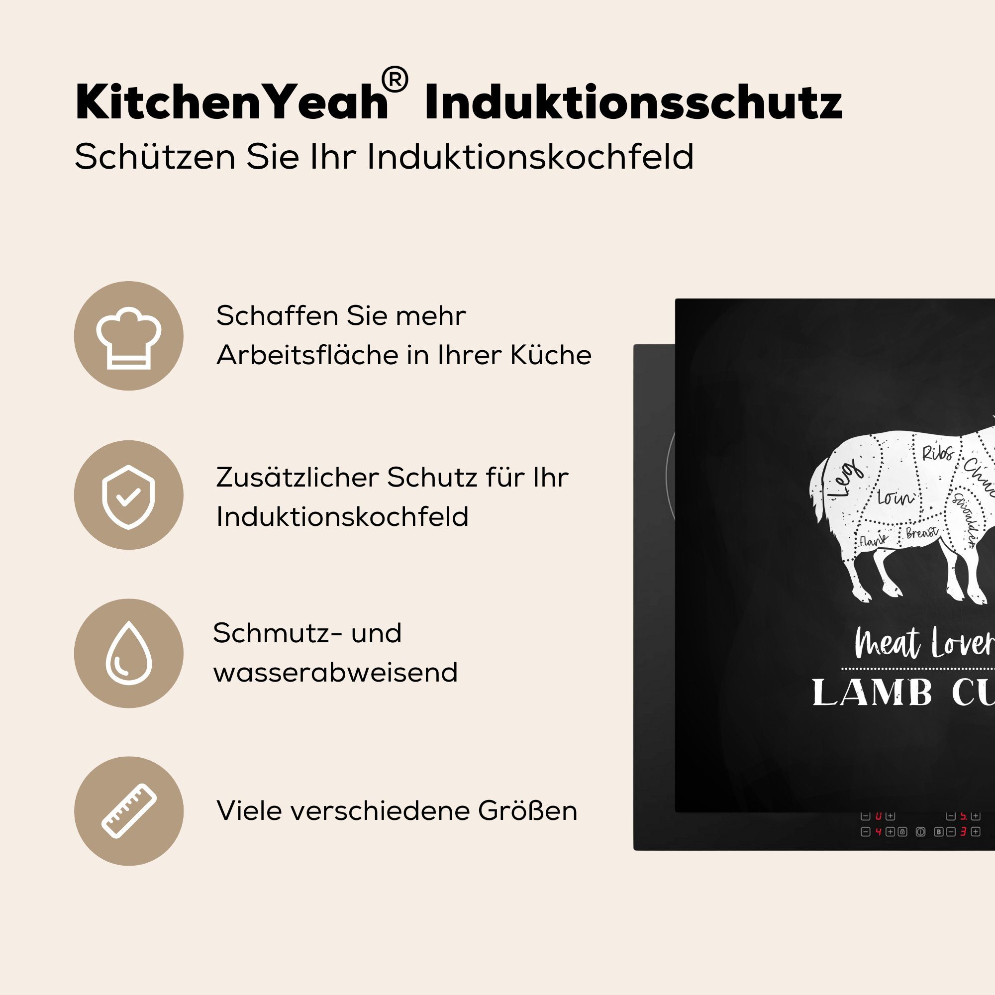 MuchoWow Herdblende-/Abdeckplatte Arbeitsplatte tlg), - cm, - (1 Vinyl, für 78x78 küche Metzger, Ceranfeldabdeckung, Küche Schaf