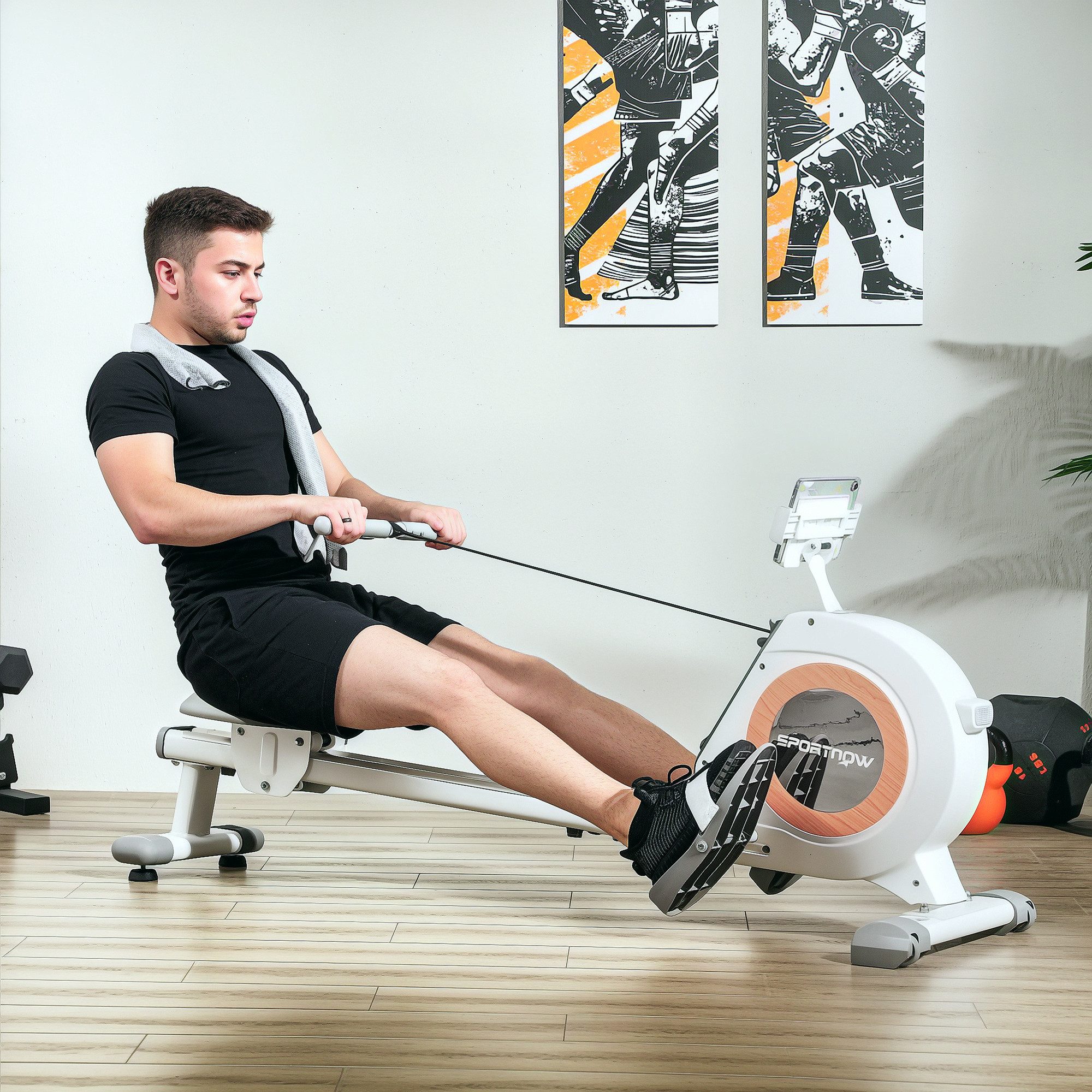 SPORTNOW Rudergerät mit 16 Widerstandsstufen, LCD-Monitor (Rudermaschine, 1-tlg., für Zuhause), mit Telefon-,IPAD-Halter, für Cardio-Training, bis 150kg belastbar