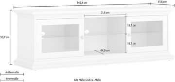 Home affaire Lowboard Paris, mit 2 Glastüren und zwei Fächern, mit Glasplatte, Breite 149,4 cm