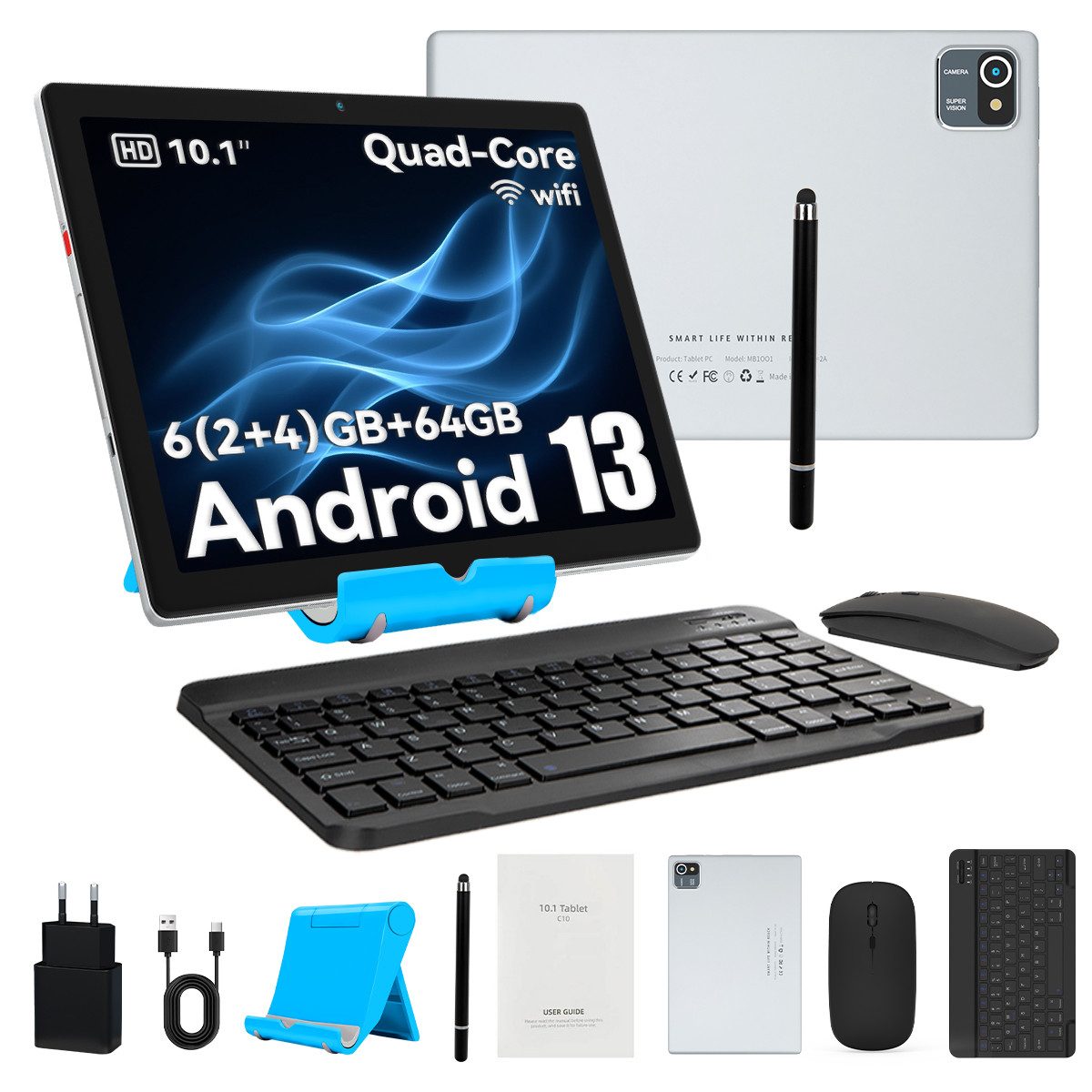 10-Zoll-Tablet 6 (2+4)GB+64GB mit Maus, Tastatur und Stylus Tablet