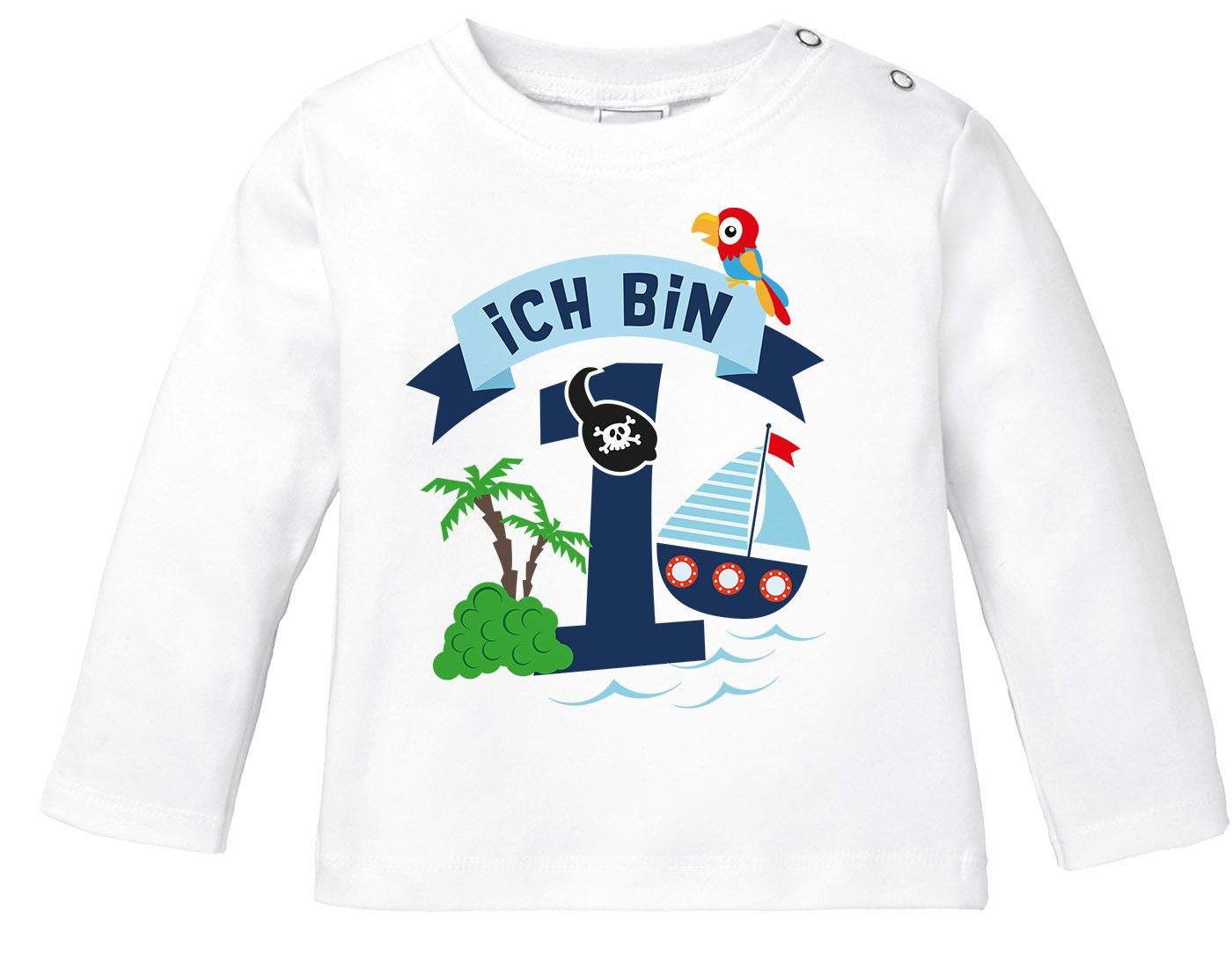 Rundhalsshirt Baby Langarm-Shirt 1. Geburtstag Ich bin 1 Pirat Geburtstagsshirt