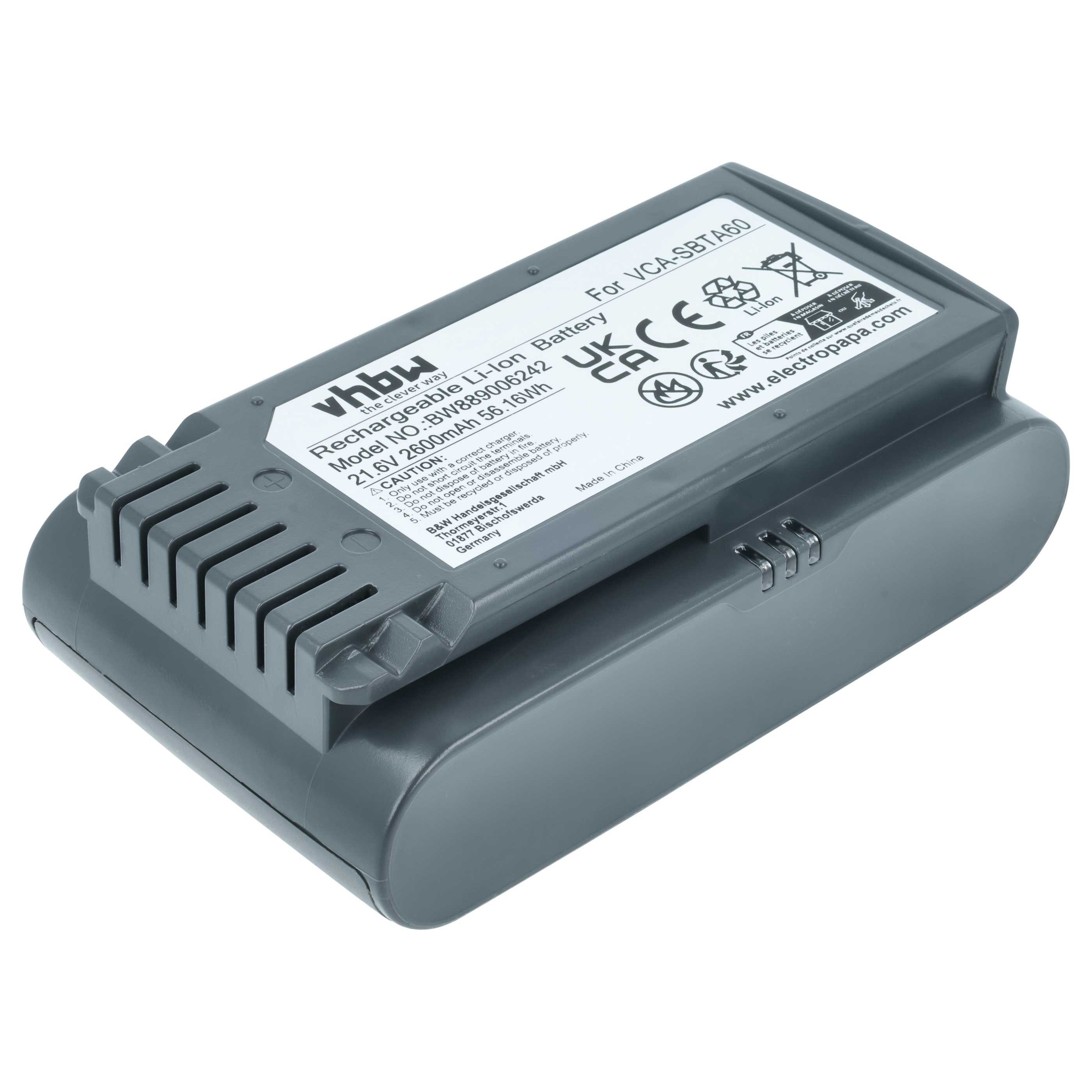 vhbw Akku passend für Samsung Jet 65, Jet 60 Turbo, VS15A6031R4, Powerstick Staubsauger-Akku Akku Li-Ion 2600 mAh (21,6 V, 1 St), Leistungsfähiger Austausch-Akku für Ihren Staubsauger