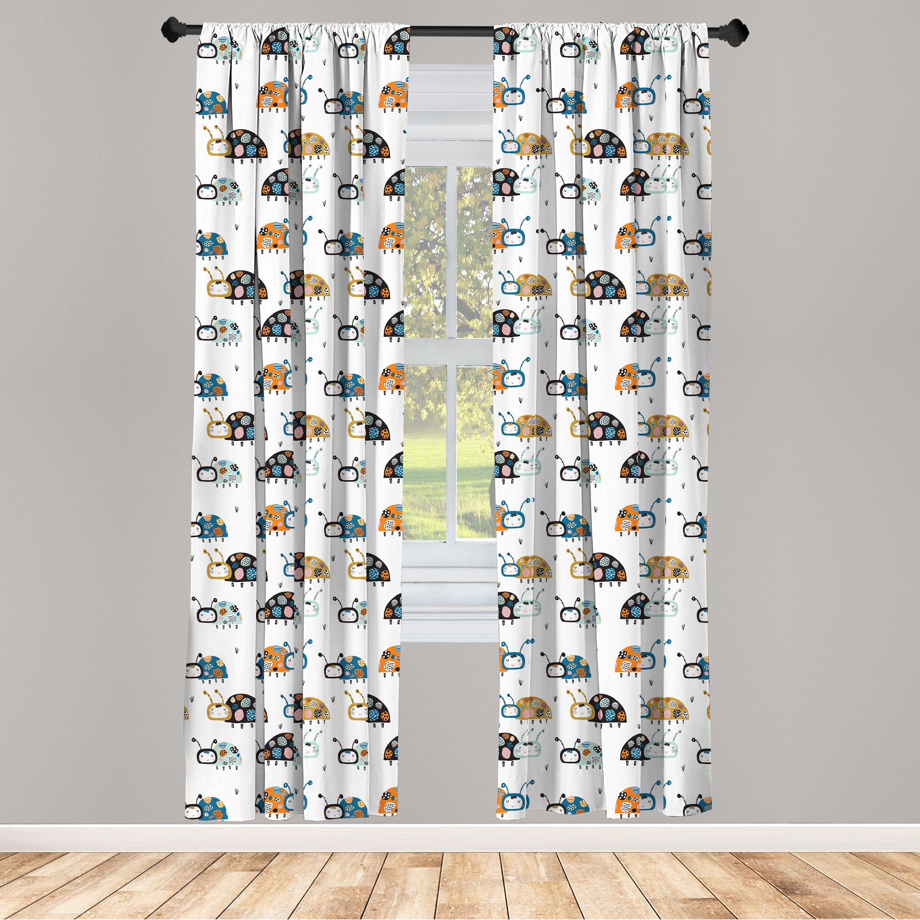 [Neu, toller Preis!] Gardine Vorhang Insekten Gepunktete Abakuhaus, für Schlafzimmer Lächeln Microfaser, Wohnzimmer Dekor, Marienkäfer