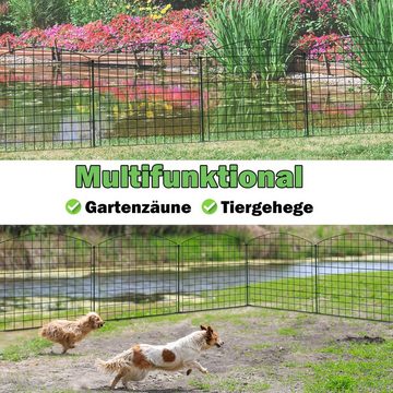 UISEBRT Gartenzaun Teichzaun Gartenzaun Metall Dekorative Steckzaun für Hunde Gitterzäun, Komplettset+10 Zaunelemente &12 Befestigungsstäben