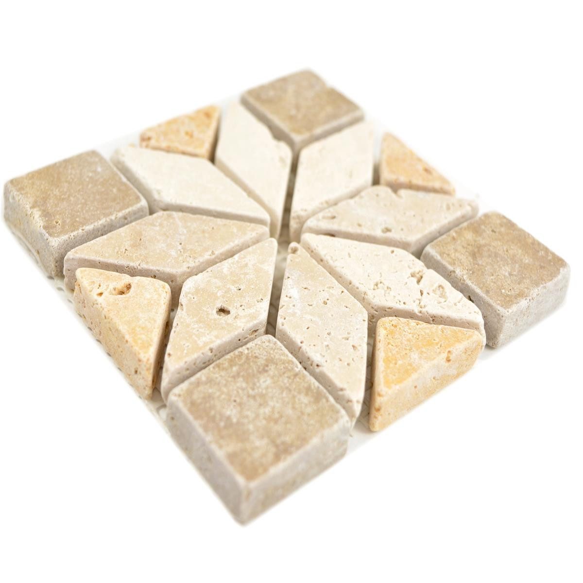 Mosafil Mosaikfliesen Naturstein Rosone Drexel Braun Beige Gold 10x10cm, Naturstein-Travertin 10.000x10.000, gold-beige-braun, Verlegefertig auf ein Netz geklebt - Frostsicher - Wasserfest -