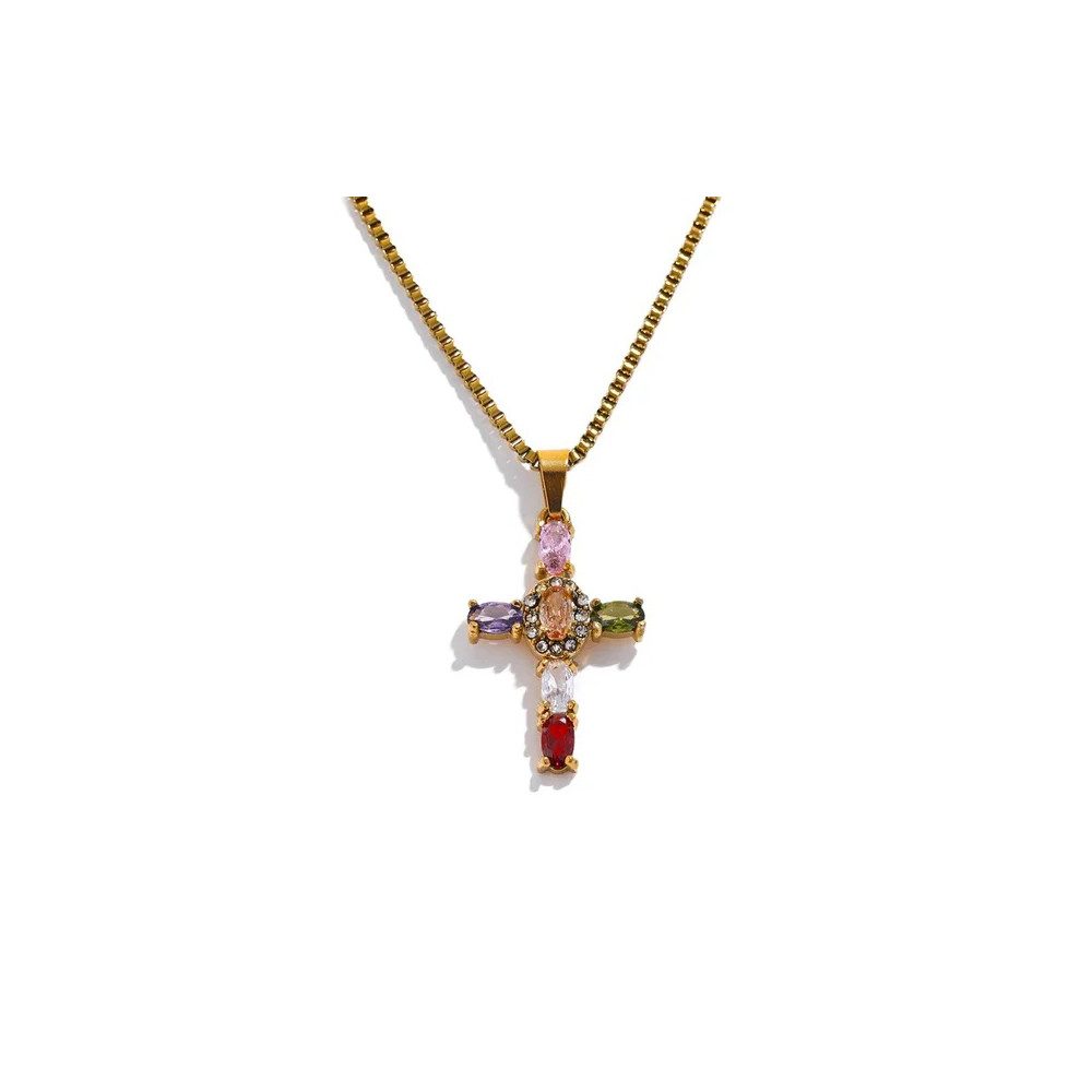 SHELAGO Kette mit Anhänger - Zirkonia Kreuz Halskette Damen - Edelstahl Kette mit Kreuz Anhänger (Halskette mit Anhänger, inkl. Schmuckverpackung), verstellbare Halskette mit Zirkonia Kreuz