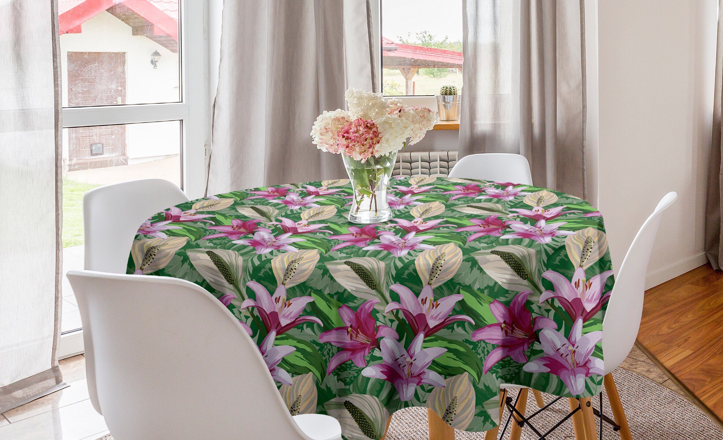 Abakuhaus Tischdecke Kreis Tischdecke Abdeckung Lily Esszimmer Aquarelle Dekoration, Blume für Küche Garden