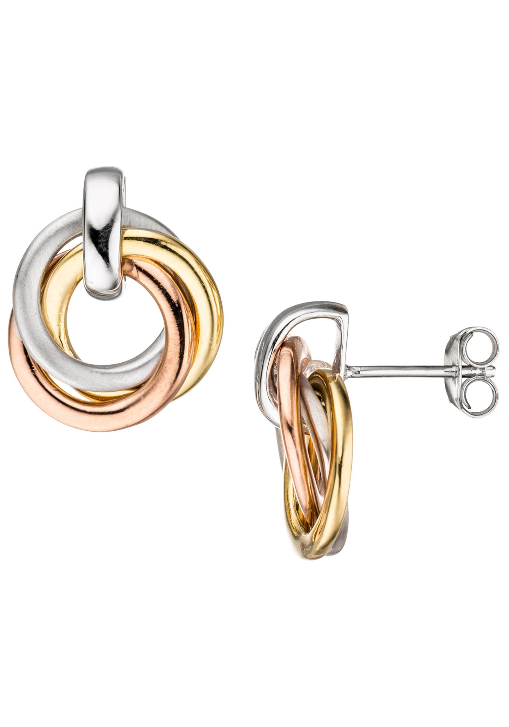 JOBO Paar Ohrstecker, verschlungen 925 Silber tricolor dreifarbig vergoldet günstig online kaufen