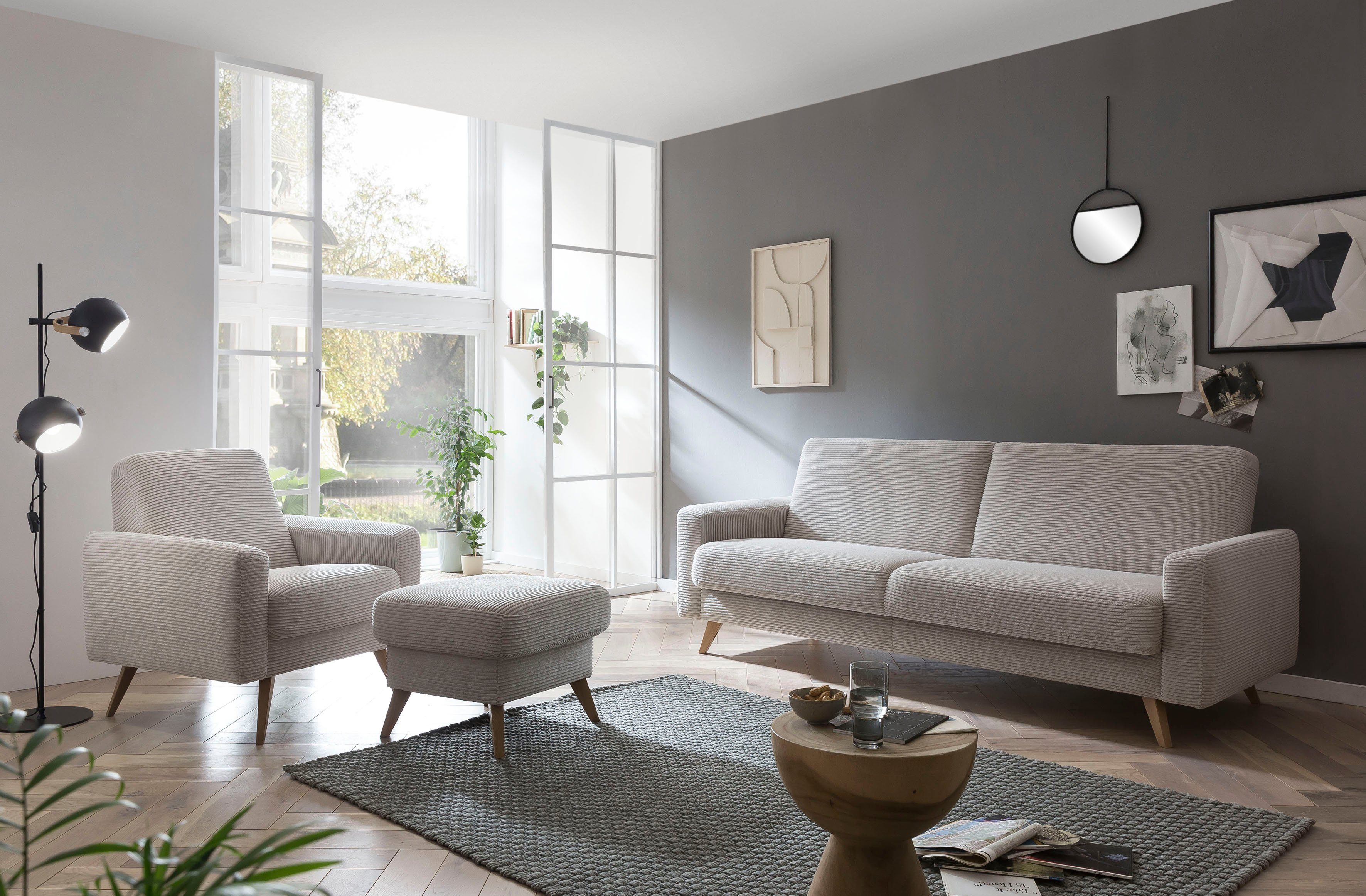 exxpo - sofa fashion Hocker Samso, kompakte und bequeme Sitzgelegenheit in aktuellem Cord Bezug