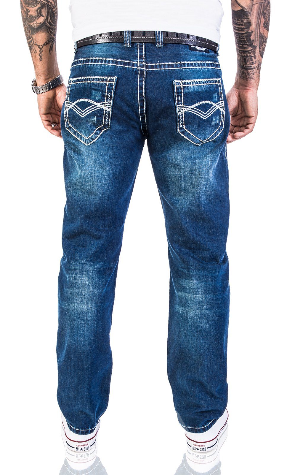 Rock Creek Straight-Jeans Herren Jeans Stonewashed dicke Naht RC-2056