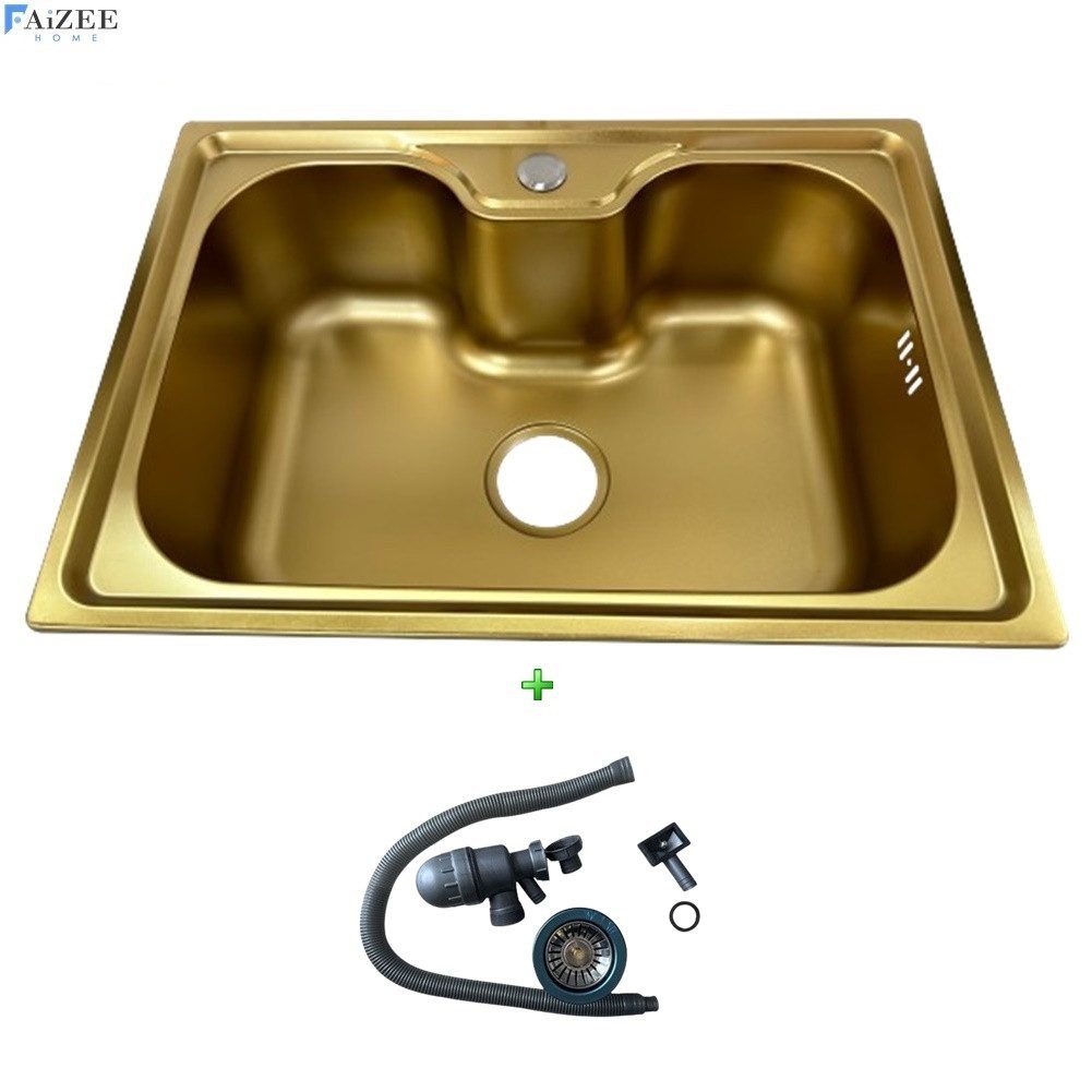 Faizee Möbel Edelstahlspüle Edelstahlspüle Titan 60x42x20cm – rechteckig – inkl. Siphon-Set