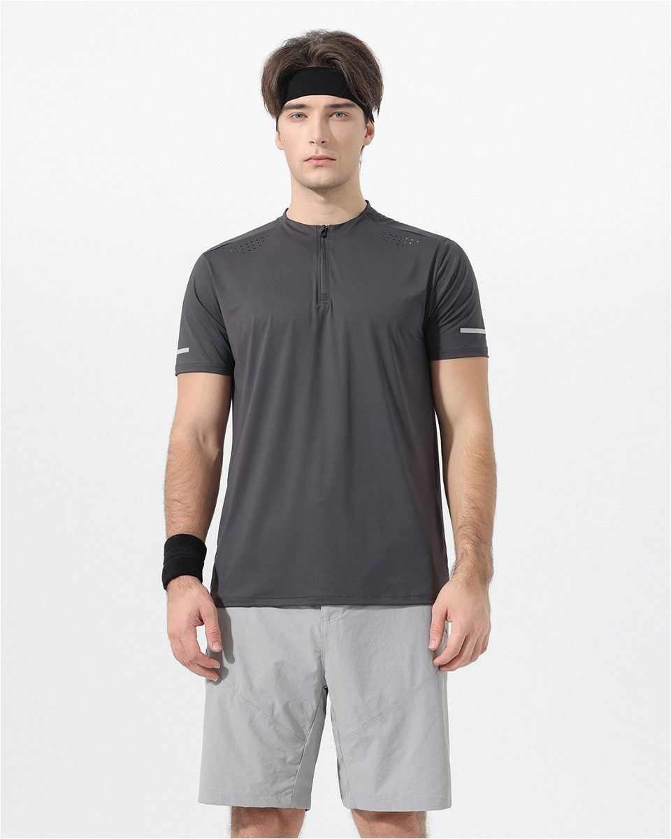YOUTHUP T-Shirt Herren T-Shirt Rundhalsausschnitt mit Reißverschluss