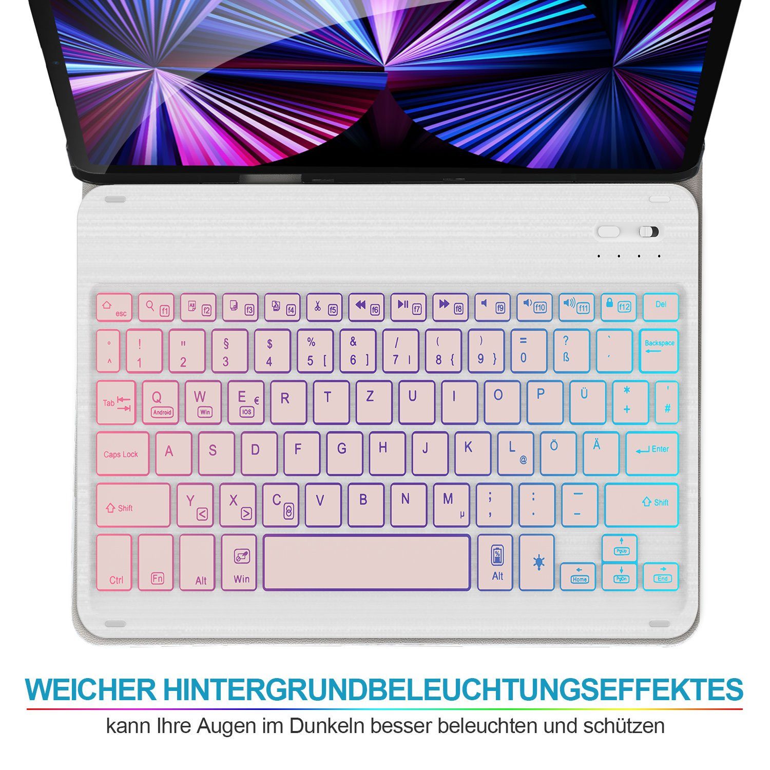 5/Air 2022/2021/2020 Deutsches (Roségold, Pro 4 Hülle Beleuchtete Kabellose Tastatur, Tastatur & Mutoy Air iPad-Tastatur QWERTZ-Layout) 11 iPad für iPad