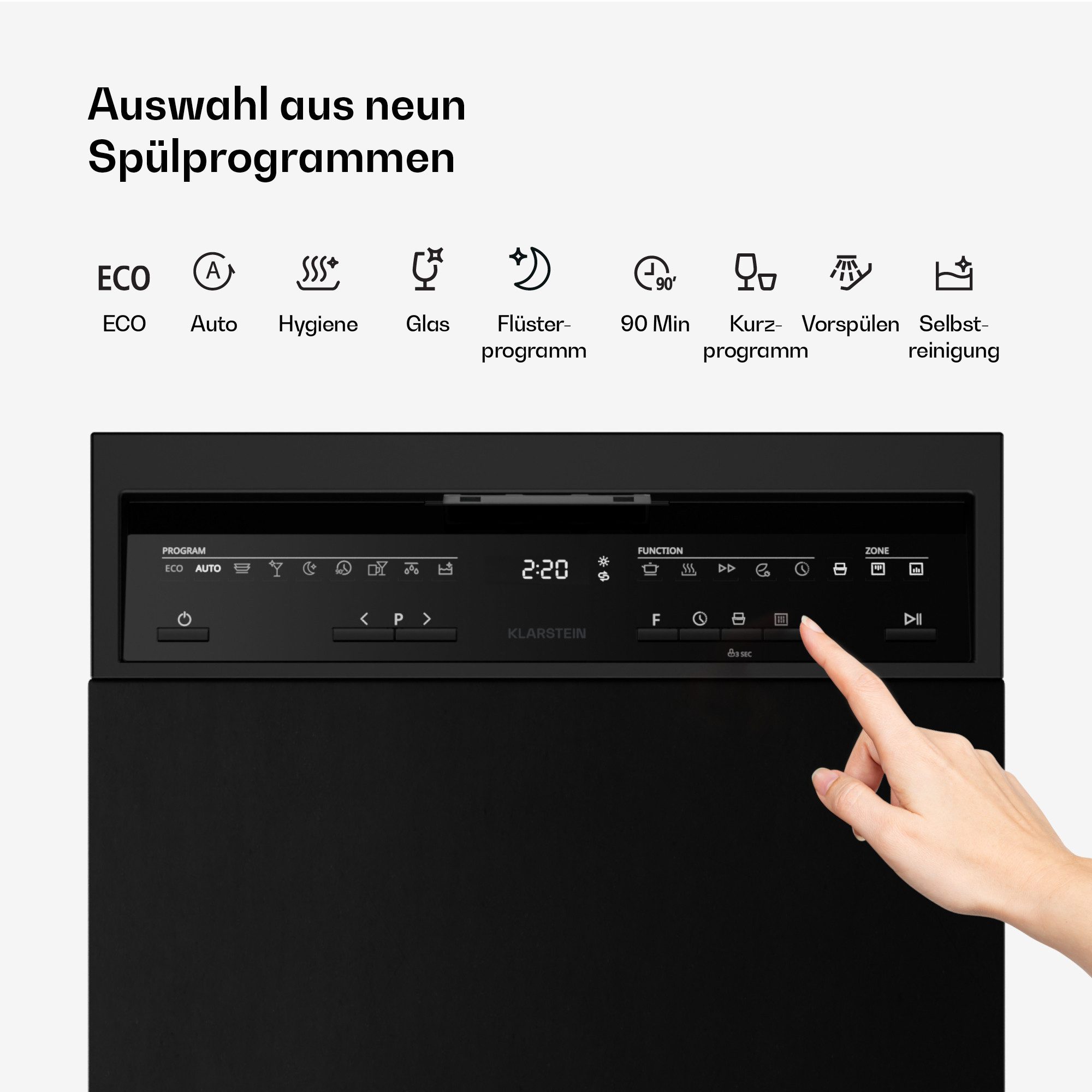 Klarstein Standgeschirrspüler Velaire Geschirrspüler freistehend 45 cm 9 Programme 42 dB AquaStop 10047461, 9 l, Spülmaschine Standgeschirrspüler mit Selbstrein – Bild 5 von 5