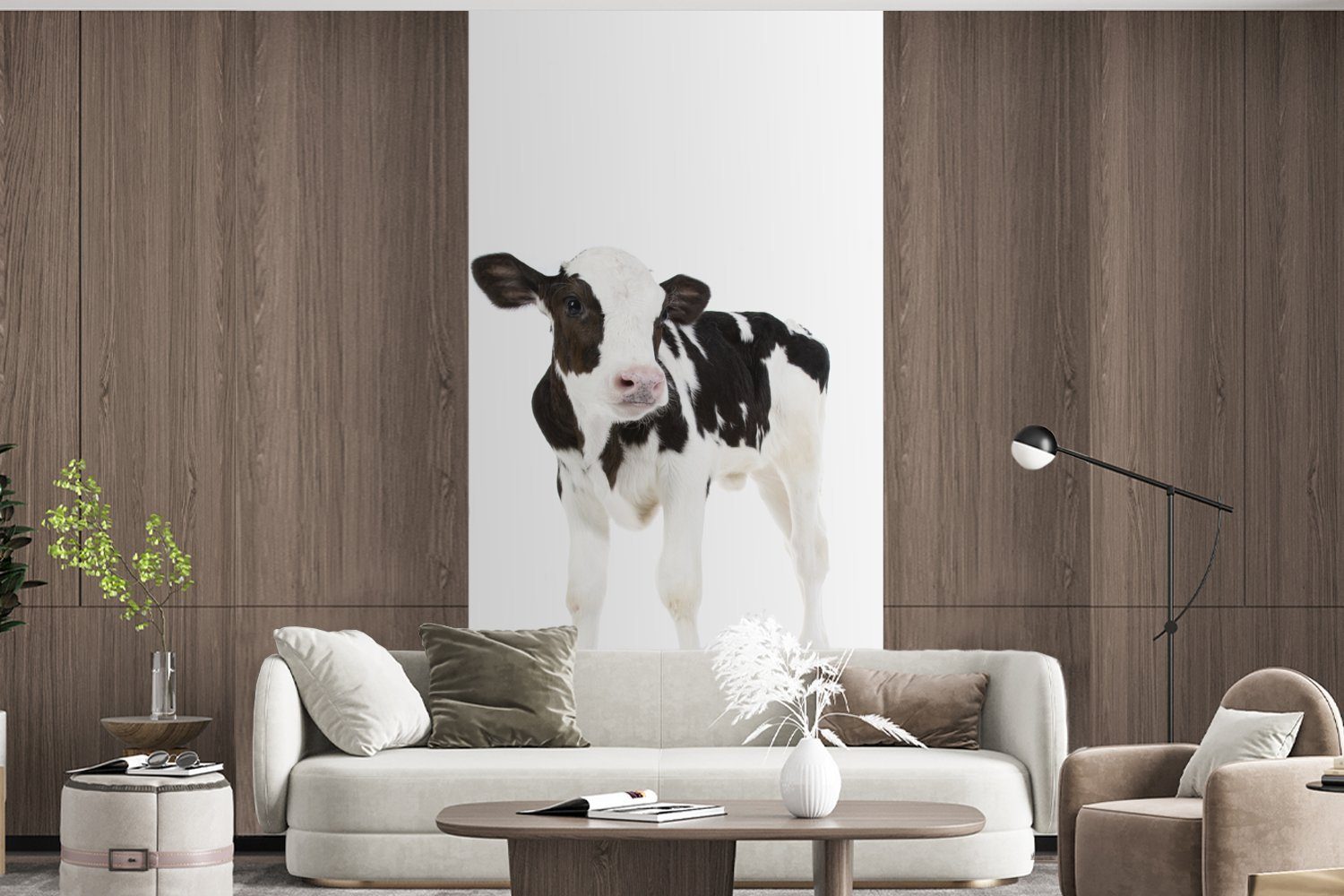 Kalb Küche, (2 Matt, bedruckt, Tiere, - - Schlafzimmer Wohnzimmer St), Fototapete Fototapete Kuh für Weiß - Vliestapete MuchoWow