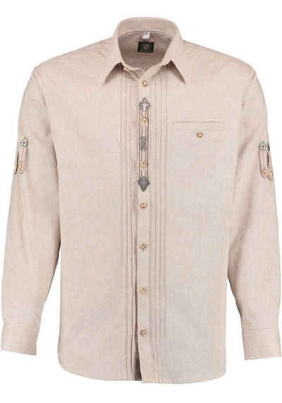 OS-Trachten Trachtenhemd Afudi Langarmhemd mit 2x3 Biesen, Zierteile auf der Knopfleiste