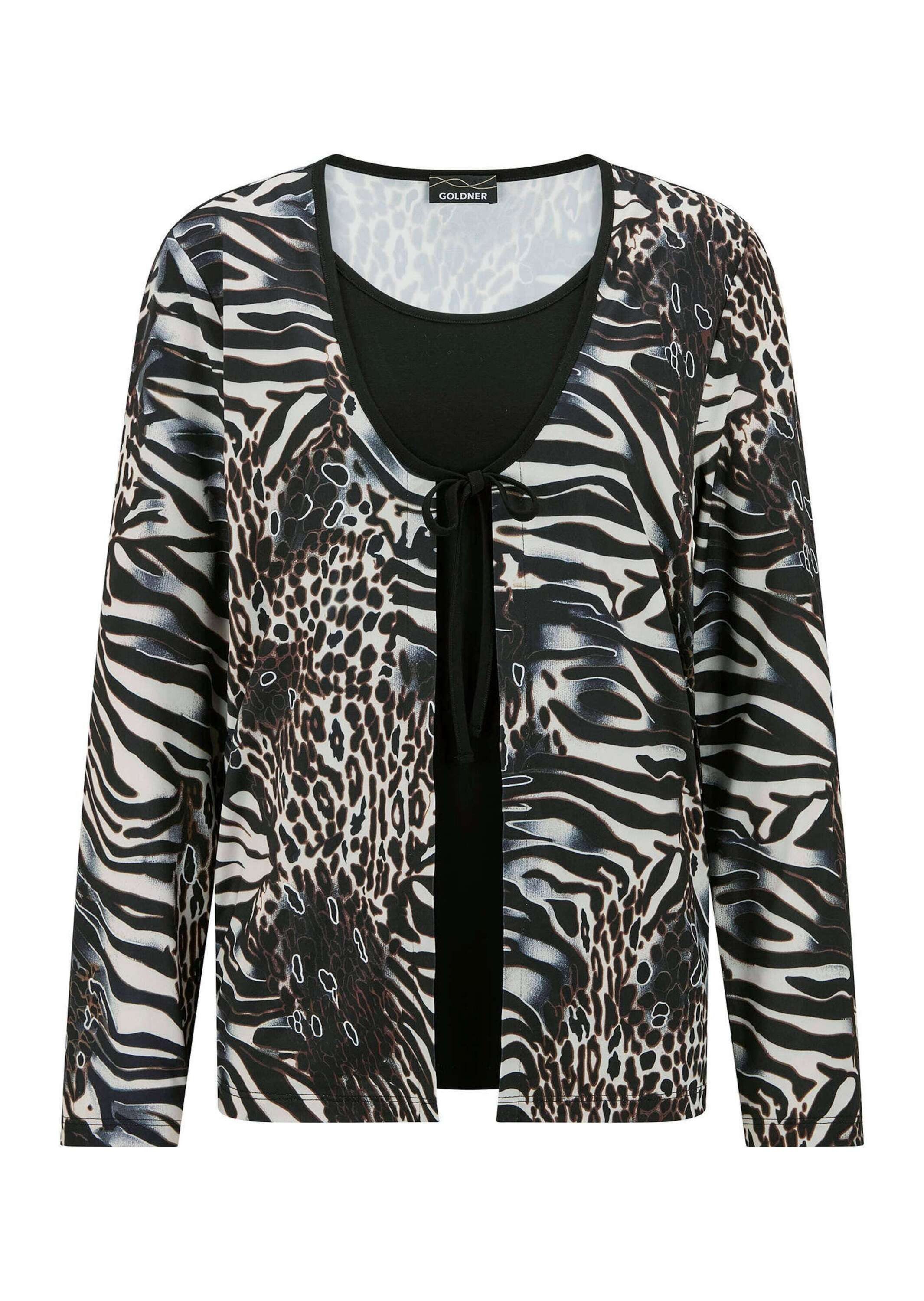 GOLDNER Longshirt 2-in-1-Shirt mit Animal Print Langarmshirt mit angenähter Jacke, Zebra- und Leopardenmuster, Jersey