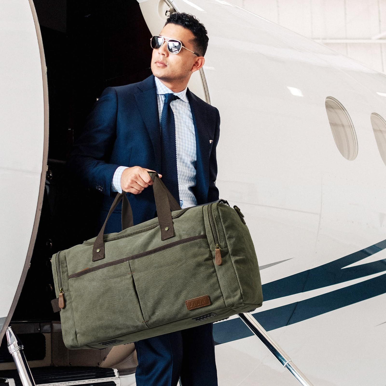 S-ZONE Weekender 65L Segeltuch Reisetasche Wochenend Tragetasche Freizeittasche (1-tlg), Mehrere Taschen Turnbeutel Picknicktasche mit Schuhfach