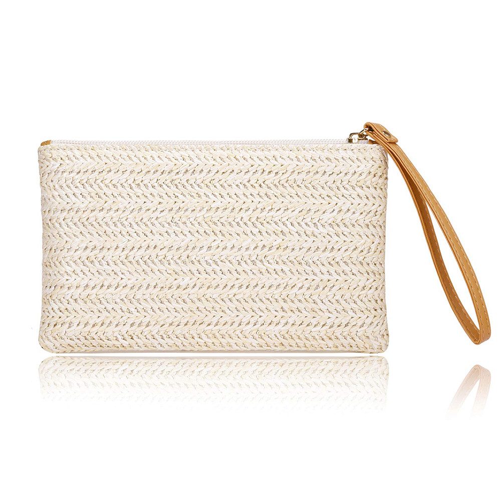 Zaewry Handytasche Bohemian Clutch Stroh, Damen Strandtasche Stroh, Straw Clutch
