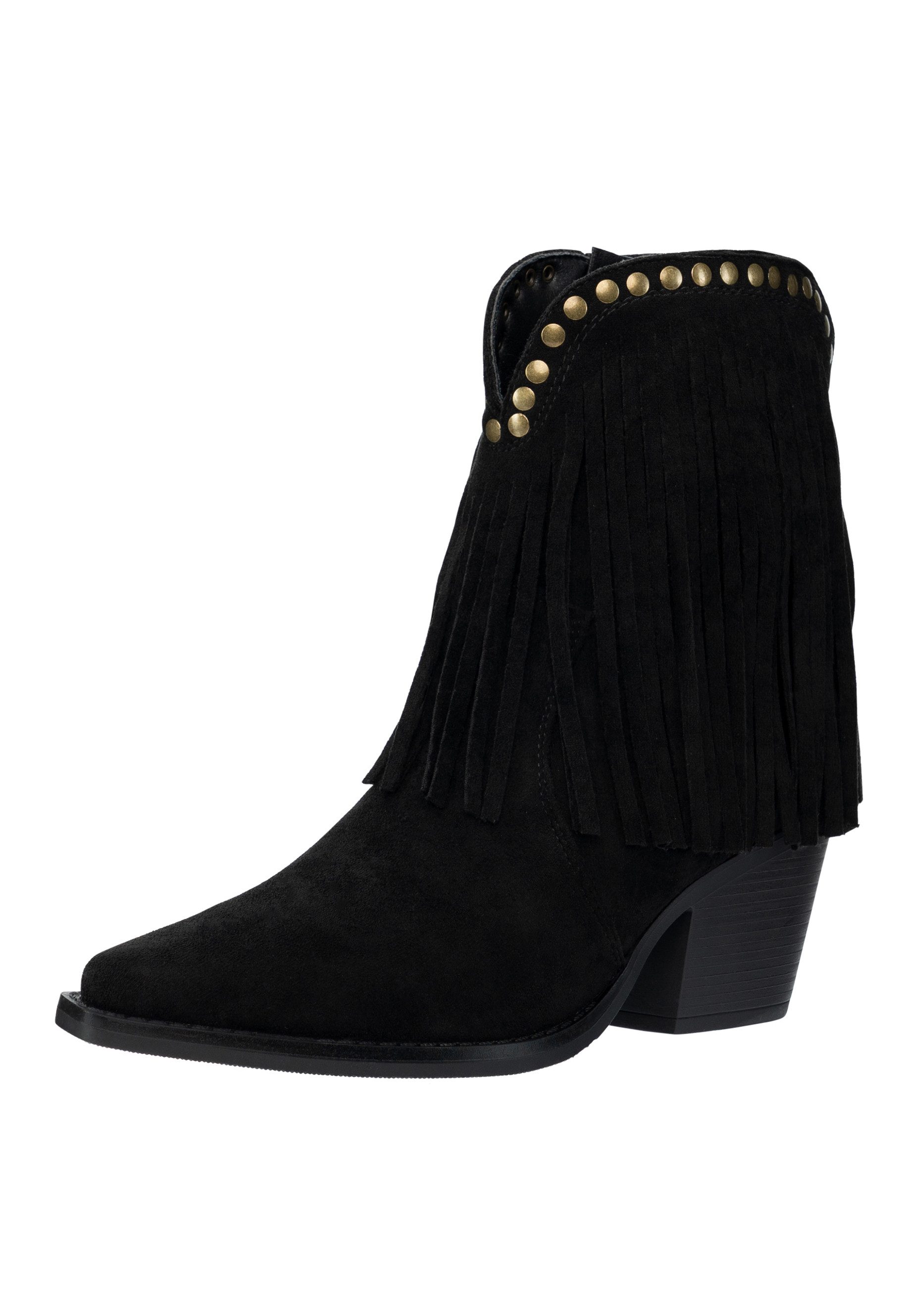 Salinyang Damen Western Boots in Wildlederoptik mit Fransen & Nieten Stiefelette