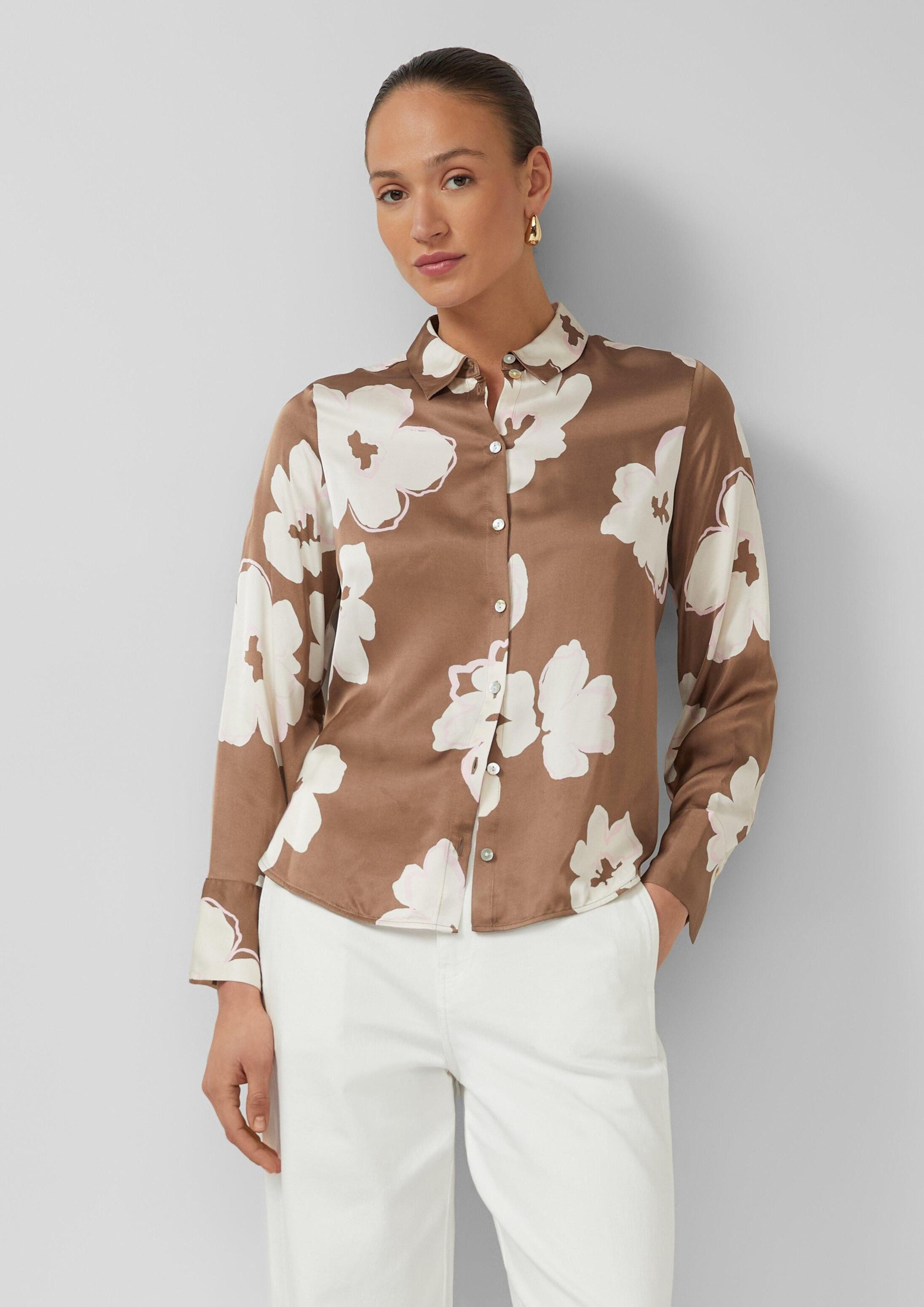 s.Oliver Langarmbluse Bluse Longbluse aus Satin mit All-over-Print