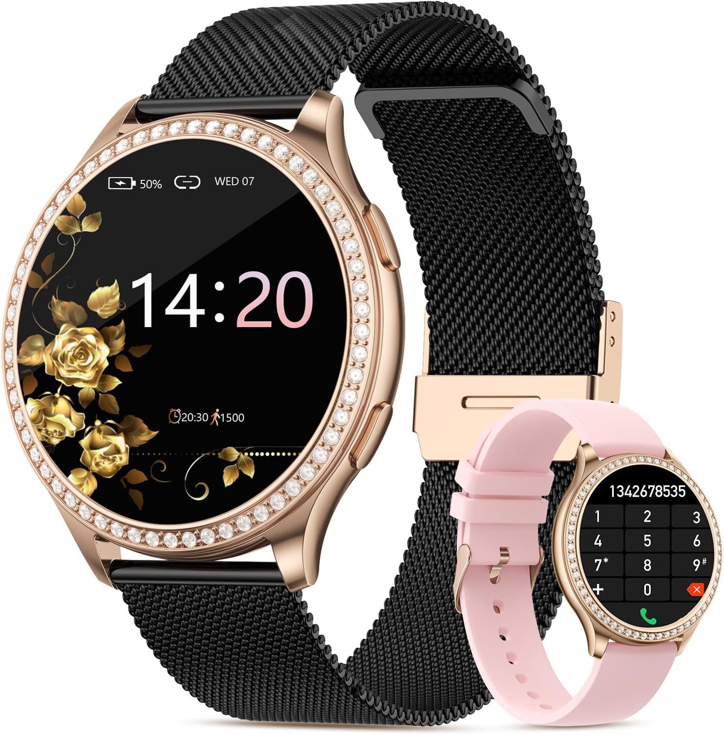 RifePhi AK53 Smartwatch (3,3 cm, android ios), Intelligente Damen Smartwatch mit Gesundheitsfunktionen