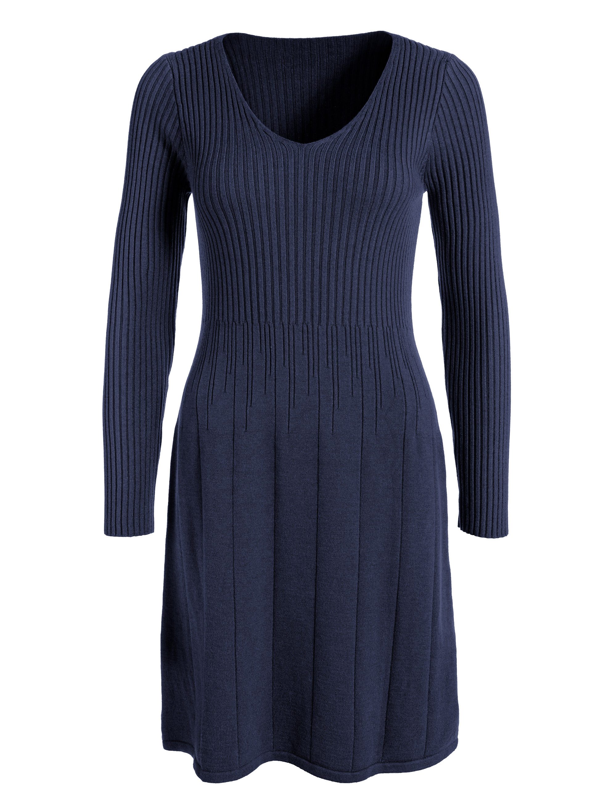 PEKIVESSA Strickkleid Kurzes Ripp-Strickkleid tailliert mit feminin tiefem V-Ausschnitt