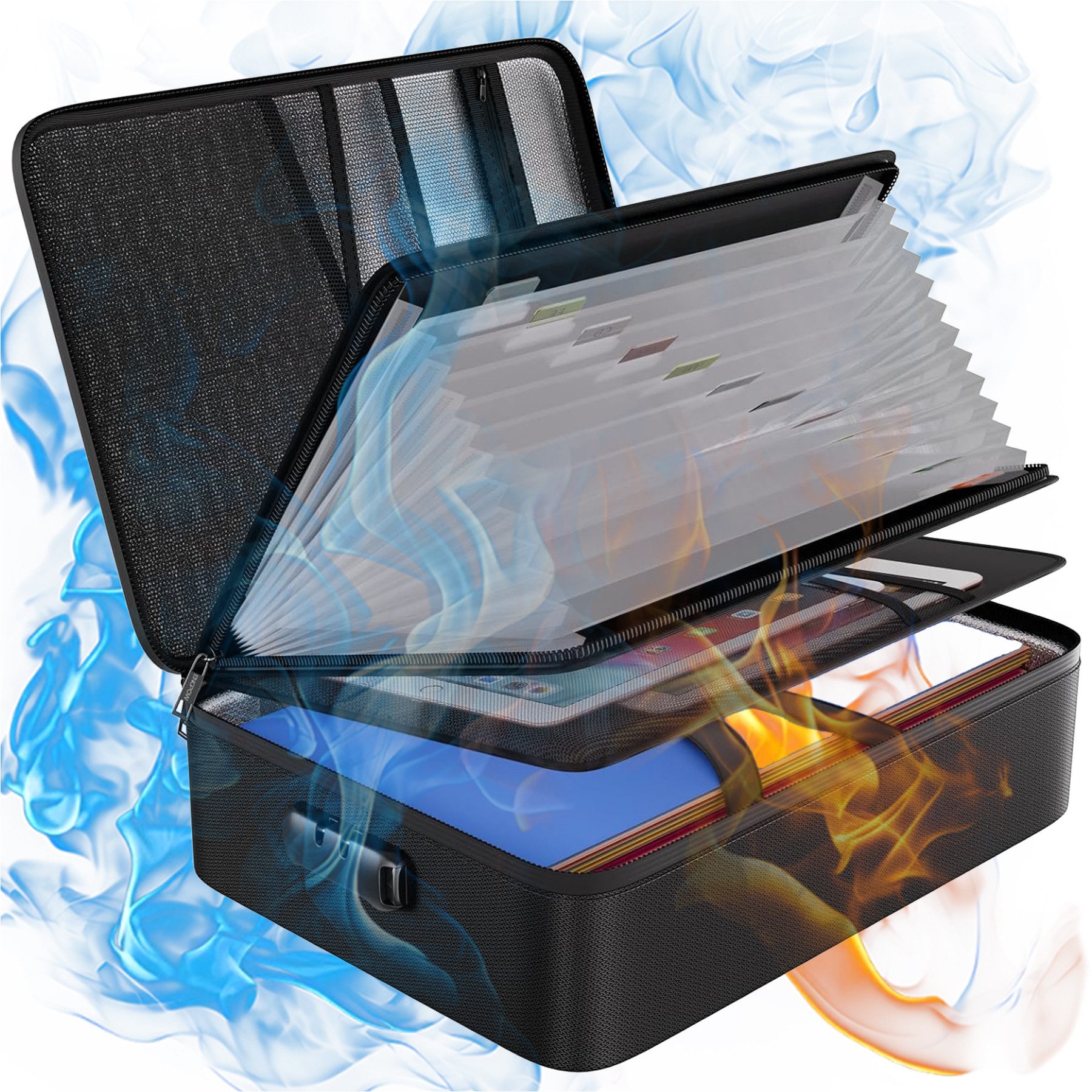 Keyura Dokumententasche Feuerfeste Dokumentenbox, Dokumententasche handtasche (mit 13 Fächer Tragbare Aktentasche Zuhause und Büro, Wasserfeste Dokumenten-Organizer, 5200°F A4, Etiketten), für Büro,im Auto, im Safe oder,sondern auch auf Reisen mitnehmen