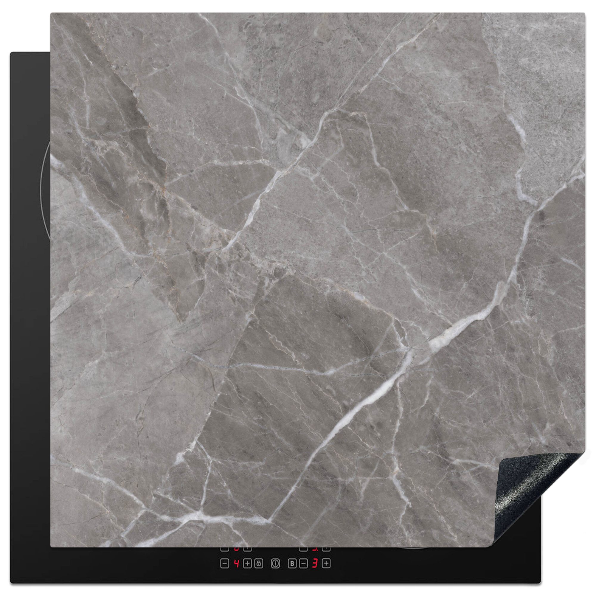 MuchoWow Herd-Abdeckplatte Marmor - Grau, Vinyl, (1 tlg), Küche Herdabdeckung Ceranfeld Induktionsfeld Vinyl, 60x60 cm