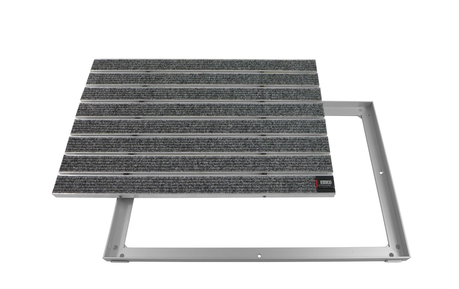 Emco Fußmatte Eingangsmatte DIPLOMAT + Rahmen Aluminium, Large Rips Hellgrau, rechteckig, Höhe: 25 mm, Größe: 600x400 mm, für Innen- und überdachten Außenbereich
