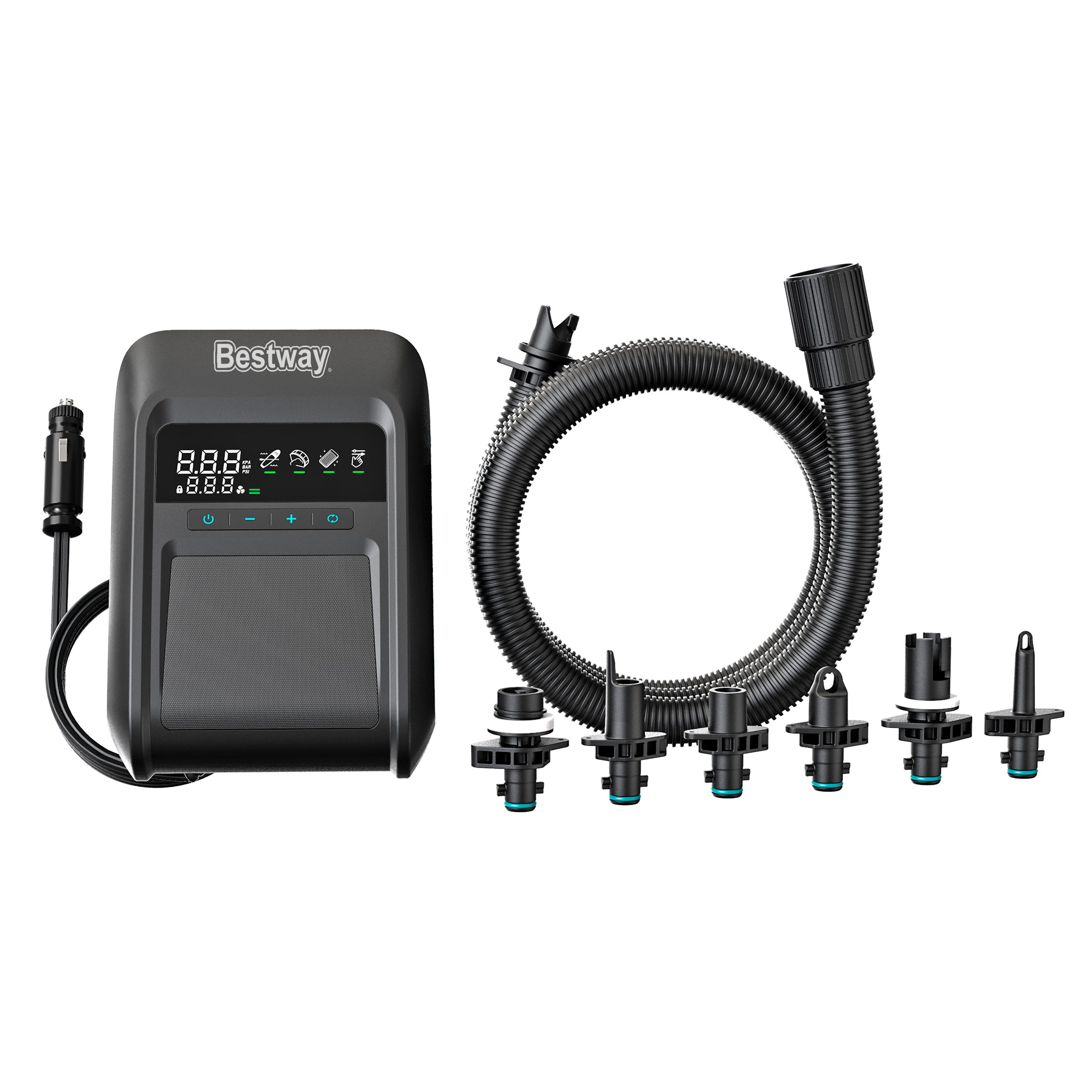 Bestway Koffer-Kompressor Hochdruck-Elektropumpe Powergrip, Betrieb mit 12-V-Autosteckdose