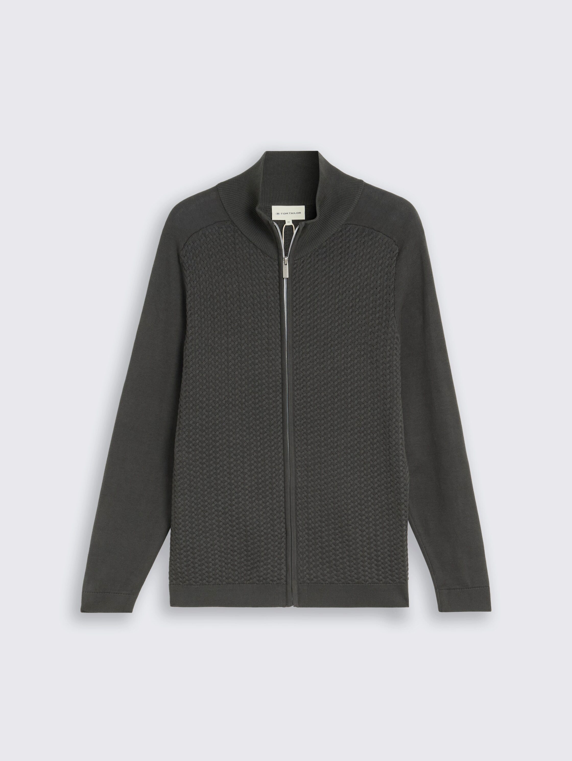 TOM TAILOR Strickjacke mit Stehkragen und feinem Zopfmuster