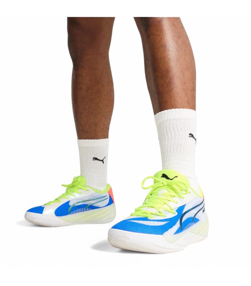 PUMA Hallen-Indoorschuhe All-Pro Nitro (Basketball) 2025 weiss/blau/gelb Badmintonschuh