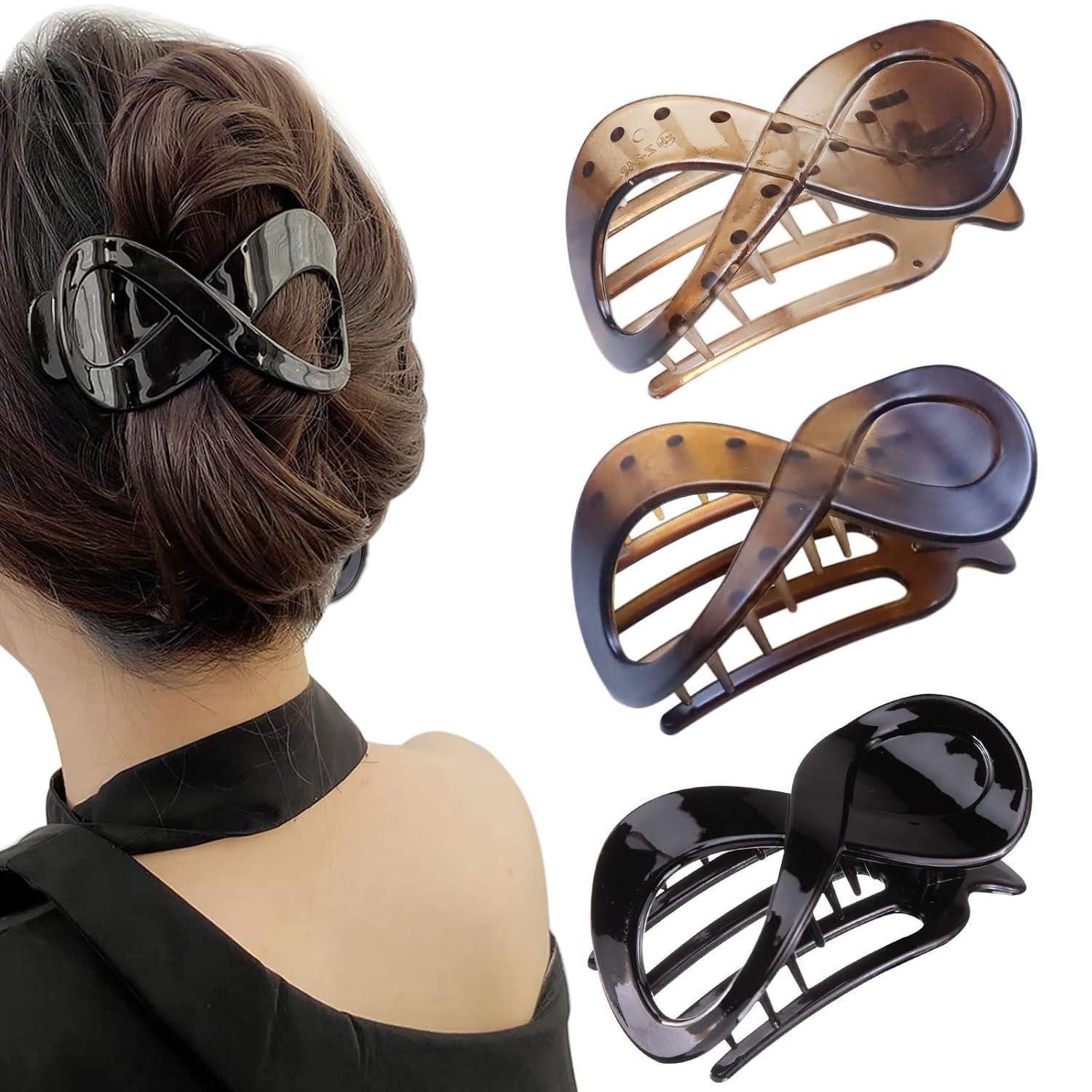 LuxusKollektion Haarklammer 3er Set Haarspangen Damen Schildpatt Groß Rutschfest Französisch Hair