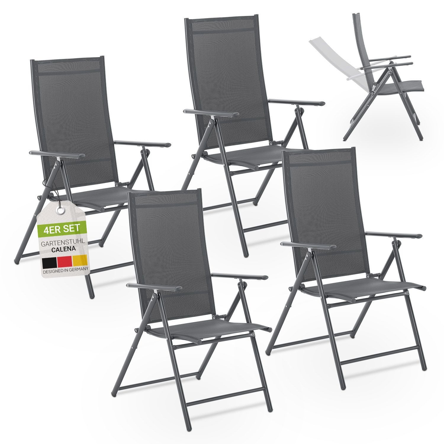 Juskys Gartenstuhl Calena (4 St), 7-fach verstellbar, Stahlgestell, klappba günstig online kaufen