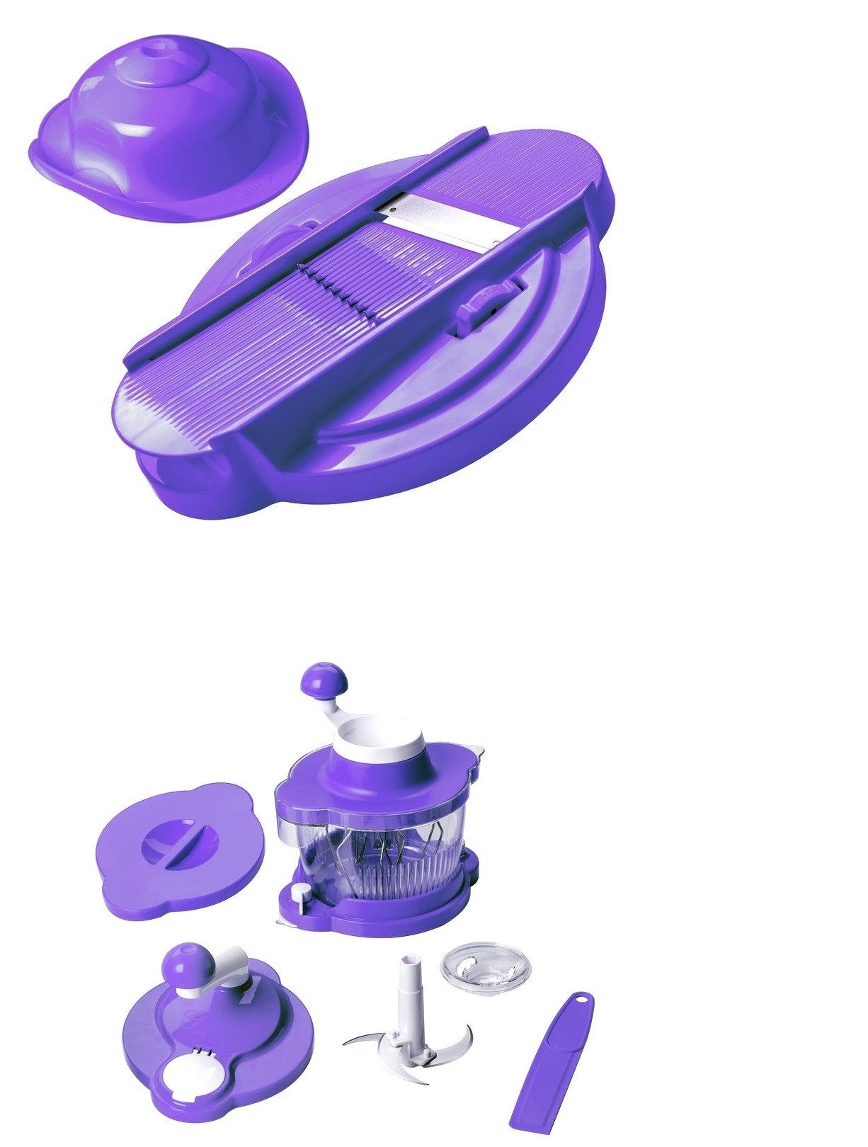 Genius Küchenreibe Genius Mixer 21253+21258 Cutter Multitalent 8 tlg. lila, Edelstahl, Kunststoff