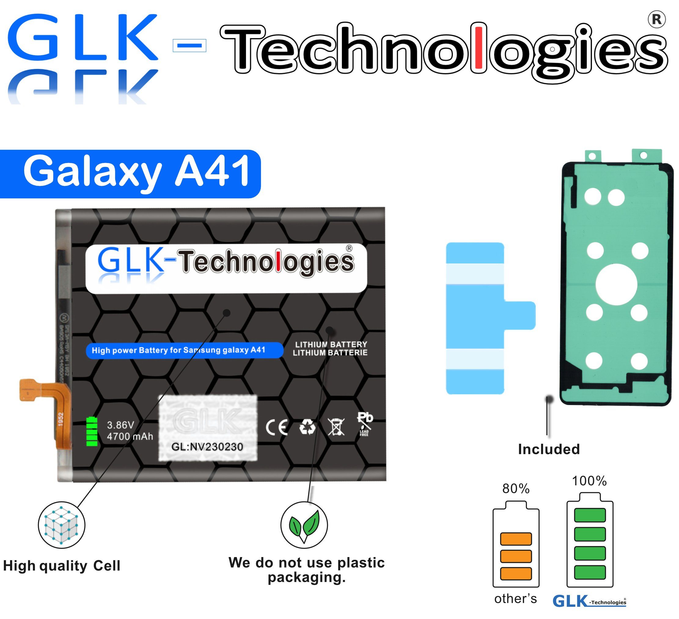 Handy-Akku Kit Akku Samsung A415F A41 Werkzeug inkl. GLK Galaxy Set GLK-Technologies