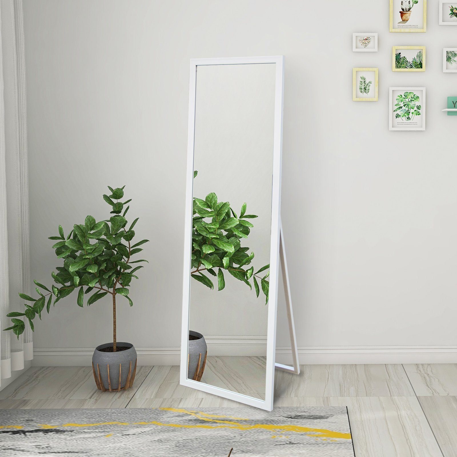 SOFTWEARY Standspiegel »Ganzkörperspiegel mit Holzrahmen und Haken, HD  Wandspiegel, Ankleidespiegel, kippbar, 140x50 cm« online kaufen | OTTO