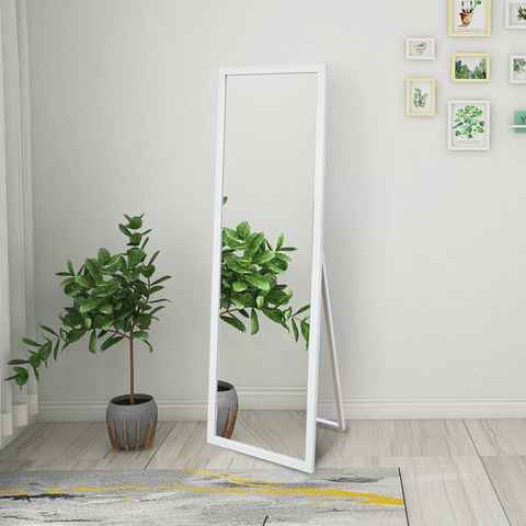 SOFTWEARY Standspiegel Ganzkörperspiegel mit Holzrahmen und Haken, HD Wandspiegel, Ankleidespiegel, kippbar, 140x50 cm