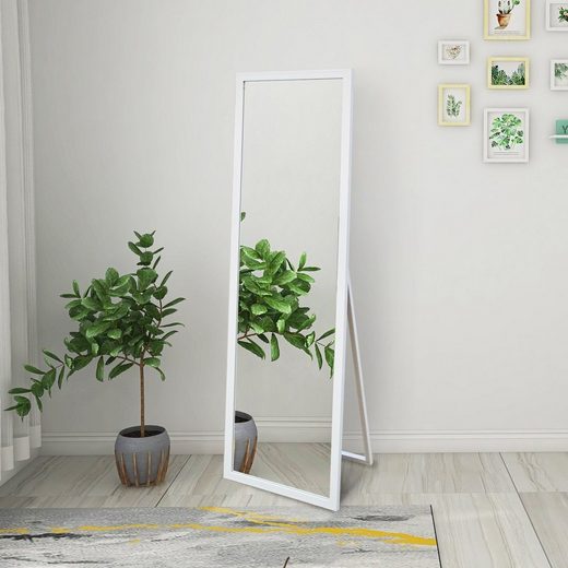 SOFTWEARY Standspiegel »Ganzkörperspiegel mit Holzrahmen und Haken, HD Wandspiegel, Ankleidespiegel, kippbar, 140x50 cm«