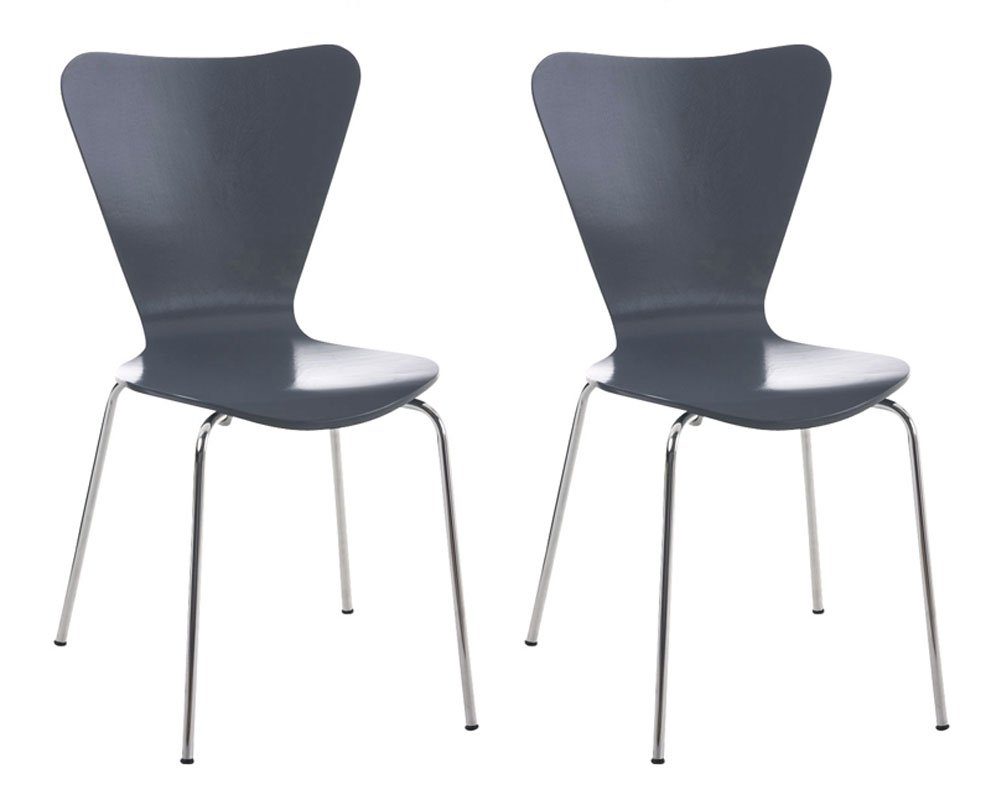 TPFLiving Besucherstuhl Calisso mit ergonomisch geformter Sitzfläche - Konferenzstuhl (Besprechungsstuhl - Warteraumstuhl - Messestuhl, 2 St), Gestell: Metall chrom - Sitzfläche: Holz grau