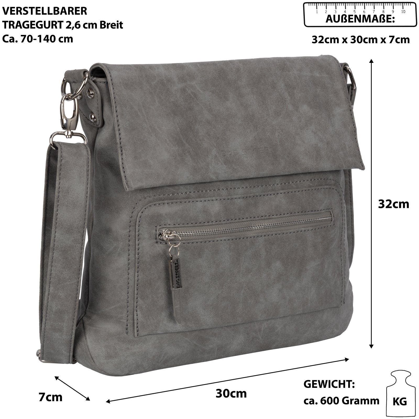 STREET BAG als Umhängetasche T0103, Street GRAU Bag tragbar Handtasche Schultertasche Damentasche Umhängetasche Schultertasche, Schlüsseltasche