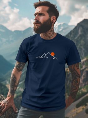 Neverless Print-Shirt Herren T-Shirt Frontprint Line-Art Berge Wandern Natur Outdoor mit Print