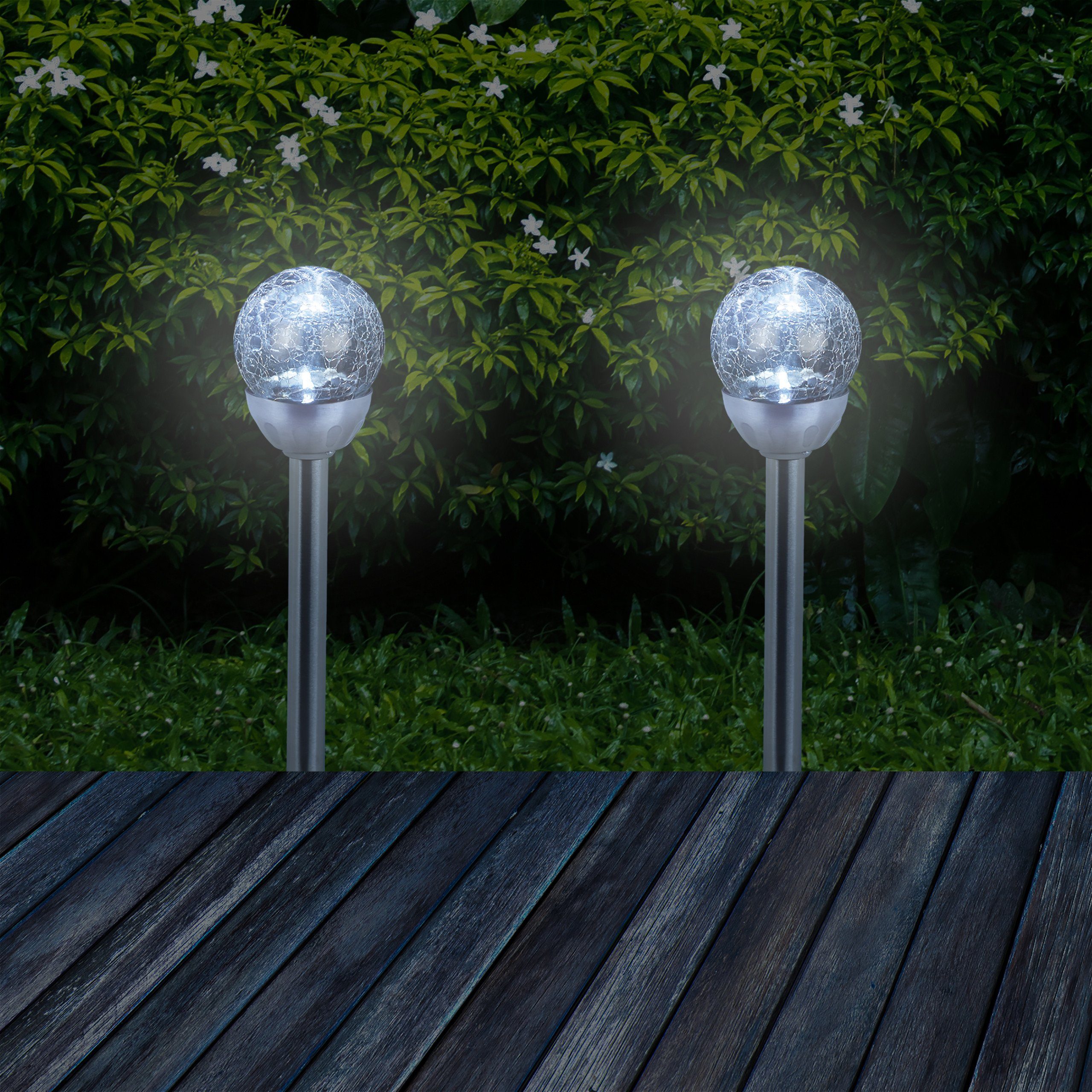 relaxdays x weißes Gartenleuchte 4 Glaskugel LED Licht Gartenleuchte