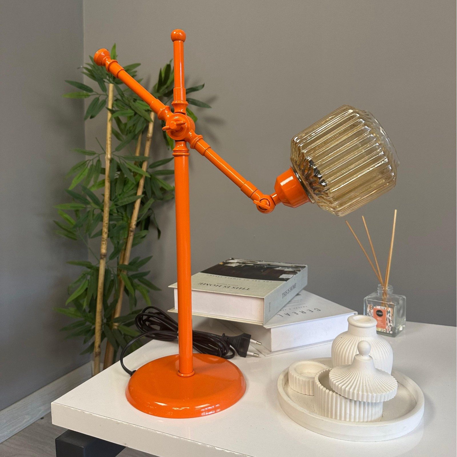 Bamyum Nachttischlampe Jerno Retro Glas und Metall Tischlampe mit Kabel, ohne Leuchtmittel