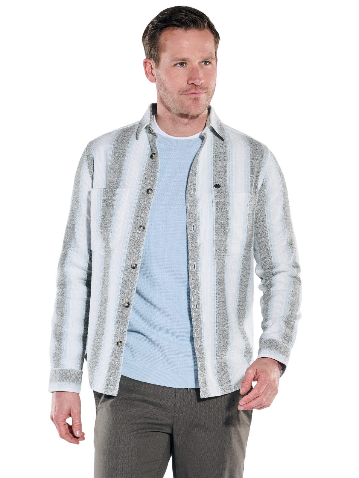 Engbers Langarmhemd Herren Overshirt gestreift, Khaki