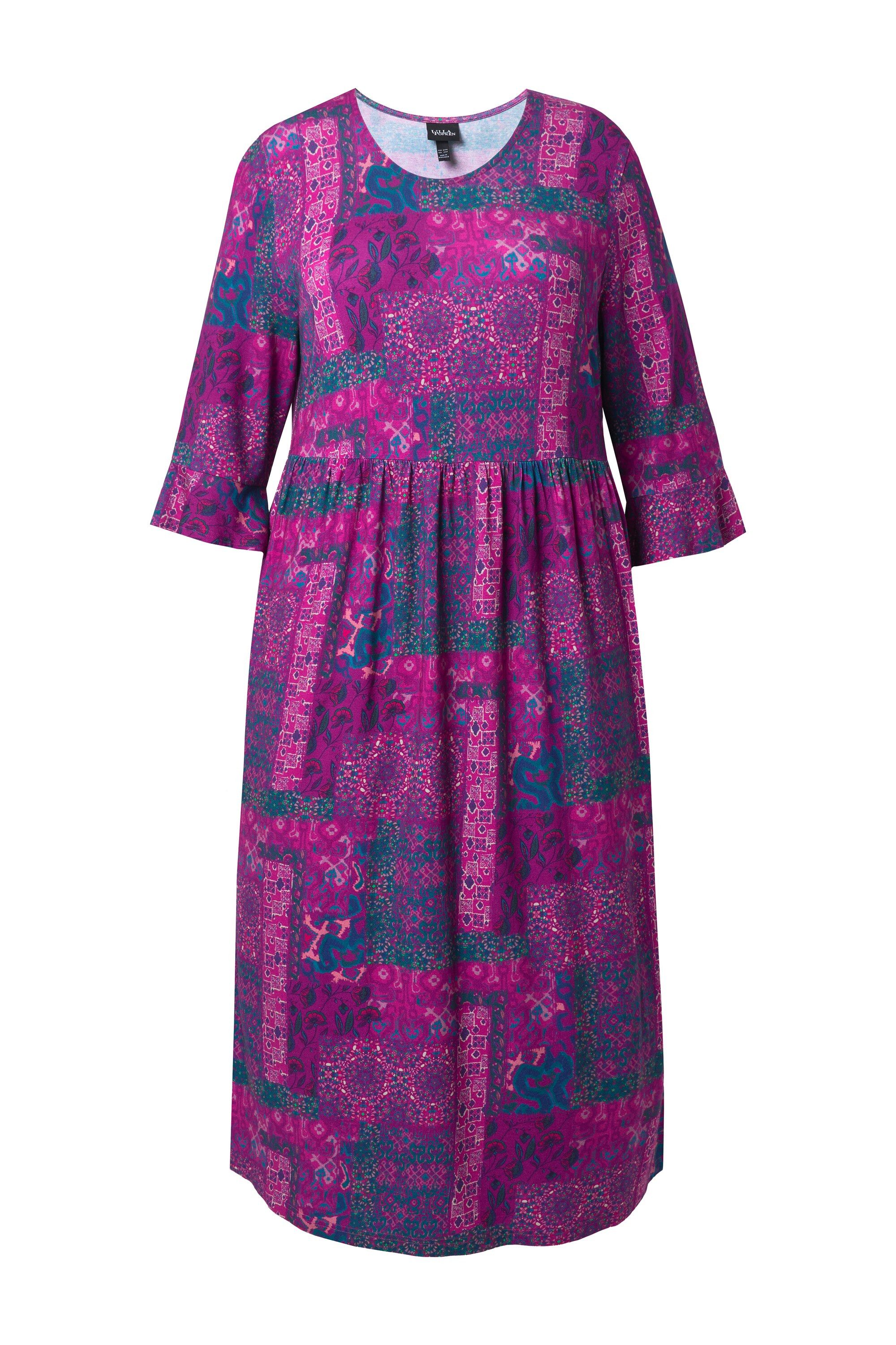 Ulla Popken Jerseykleid Jersey-Midikleid Patchdruck A-Linie Rundhals